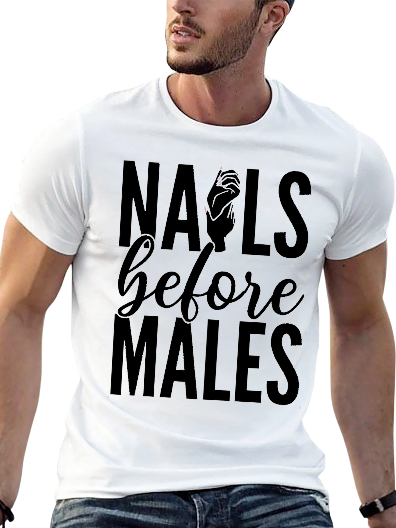 Black Nails Before Males Graphic Tee - Black Cotton T-Shirt view 13