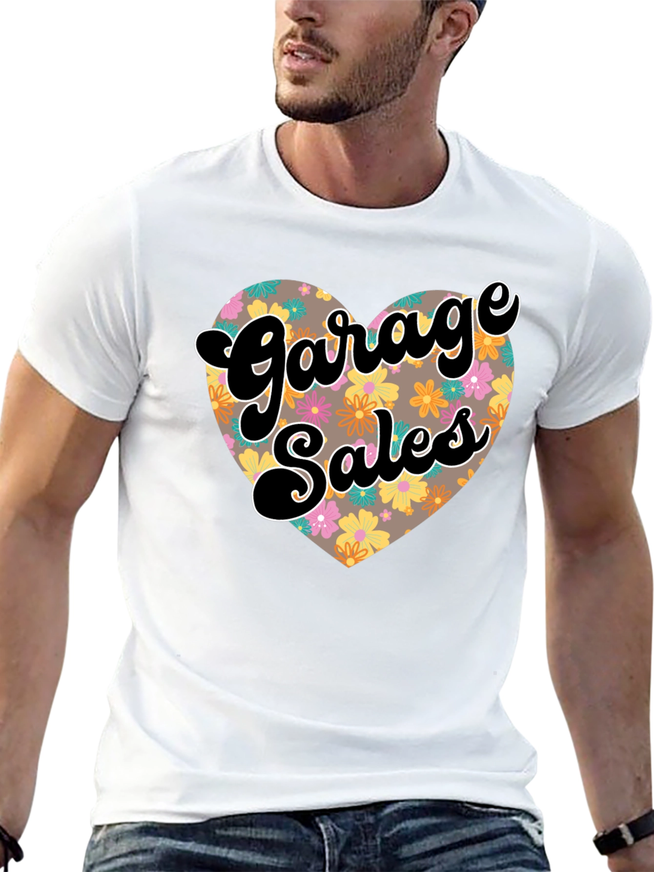 Black Garage Sales Floral Heart T-Shirt view 13