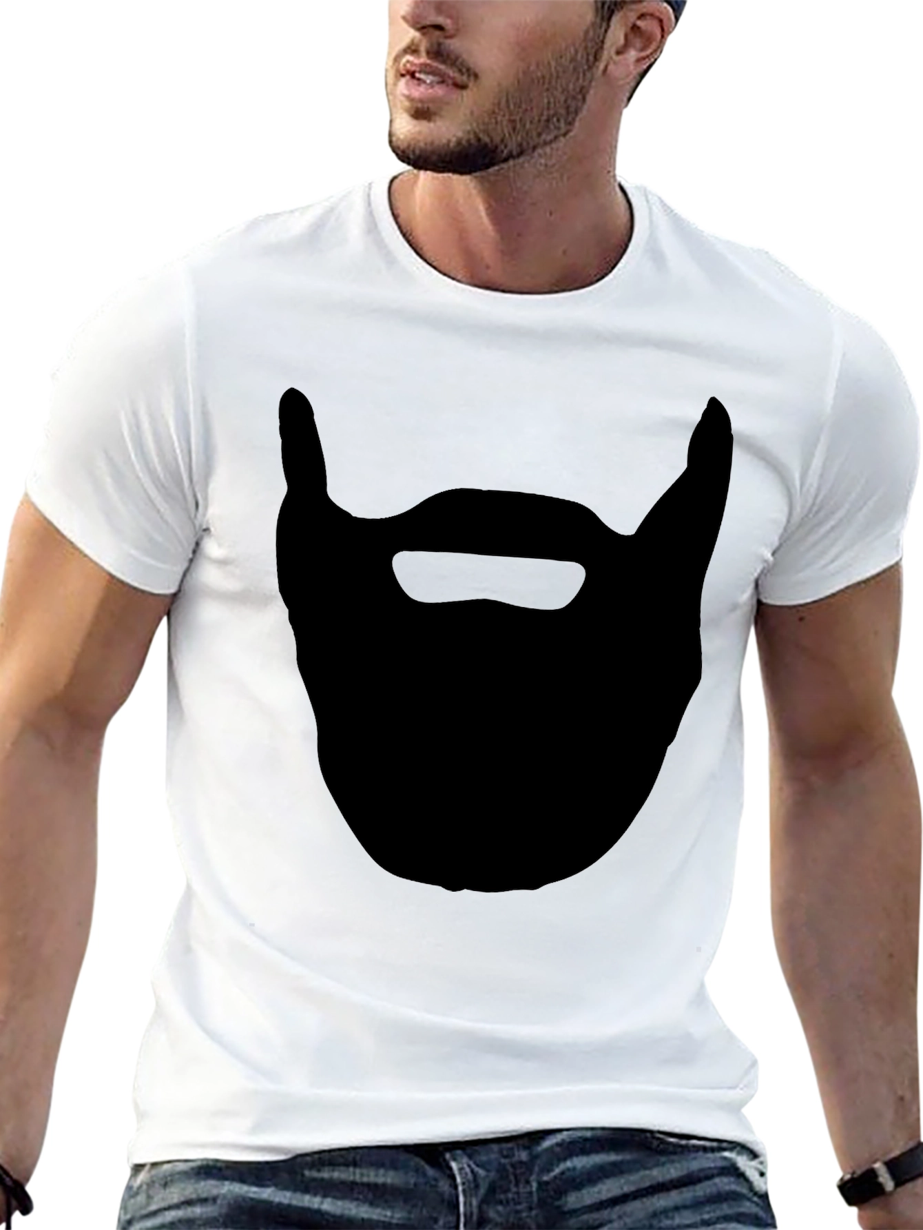 Black Beard Silhouette T-Shirt - Black Cotton Tee view 13