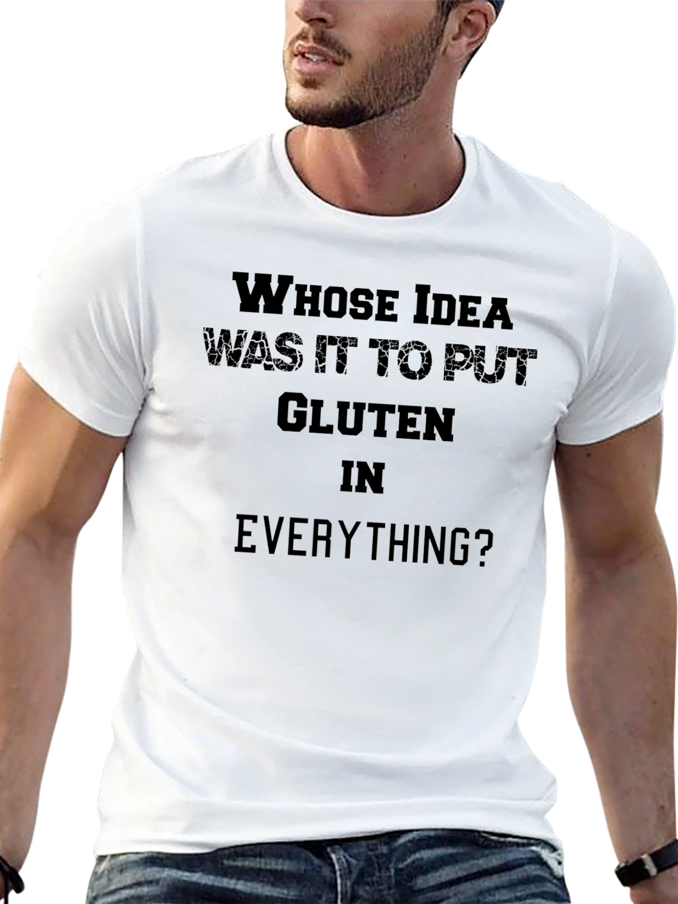 Black Gluten Humor T-Shirt: Whose Idea Was It? view 13