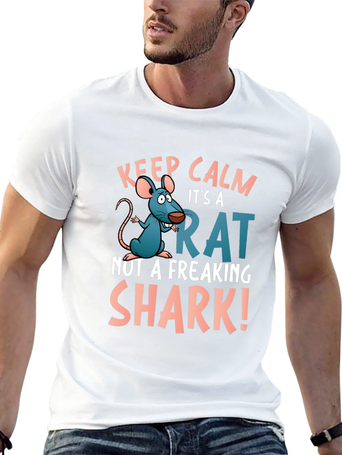 Black Keep Calm Rat T-Shirt: Funny Cartoon Rat Design view 13