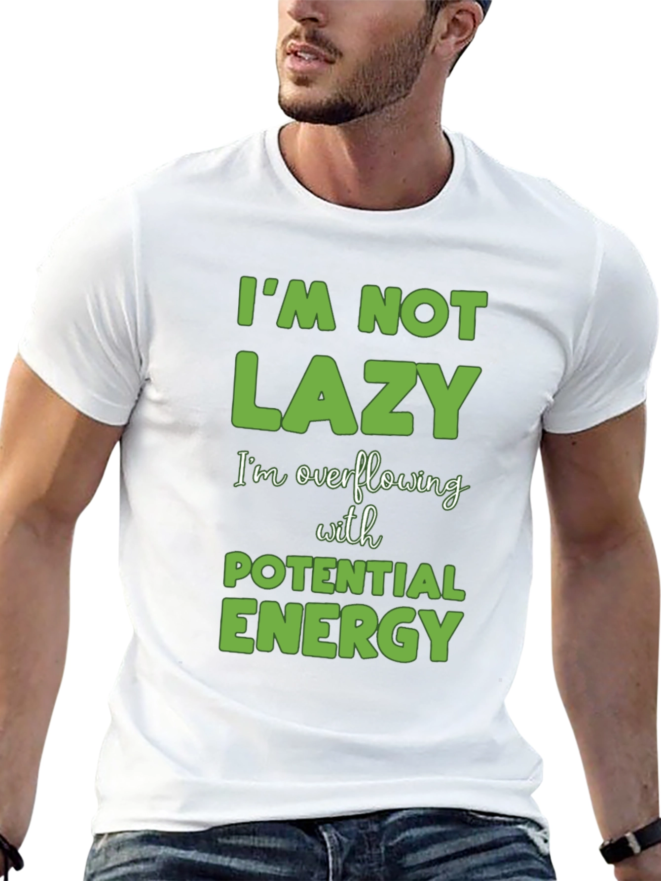 Black Funny "I'm Not Lazy" Black T-Shirt view 13