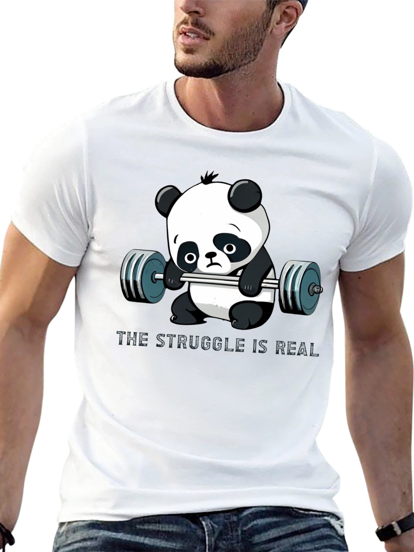 Black Funny Panda Gym T-Shirt for Men view 13