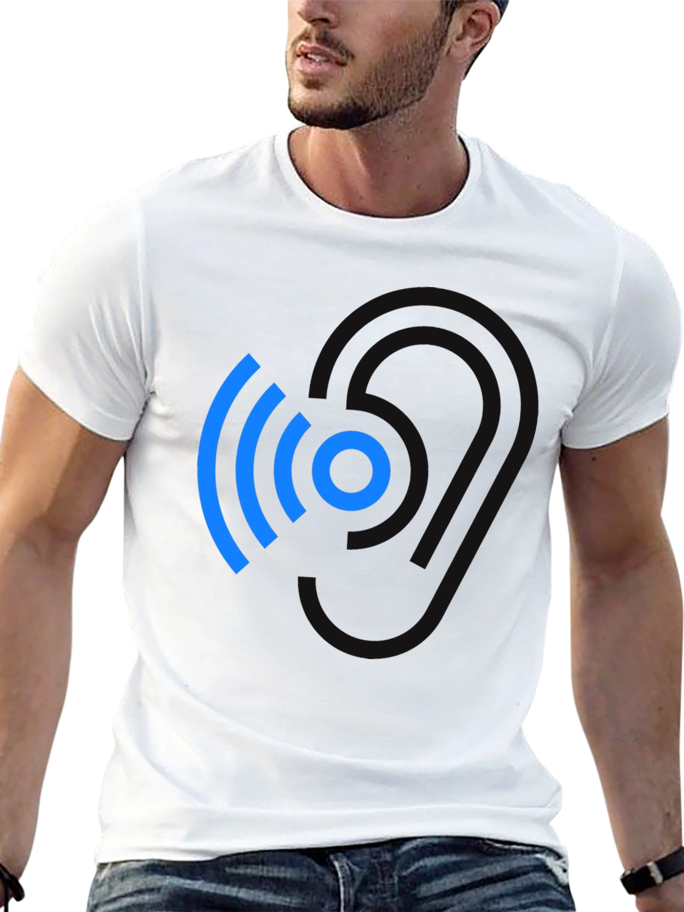 Black Modern Blue Wireless Signal Black T-Shirt view 13