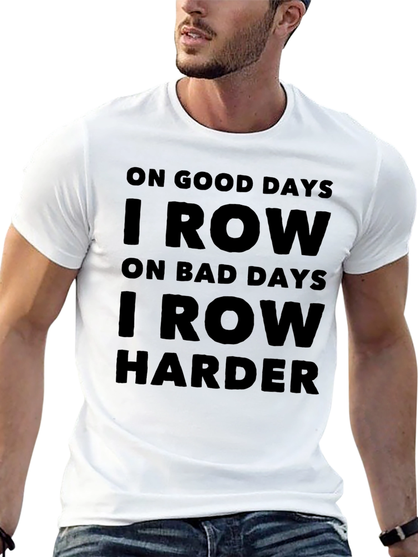 Black Row Harder T-Shirt - Motivational Rowing Tee view 13