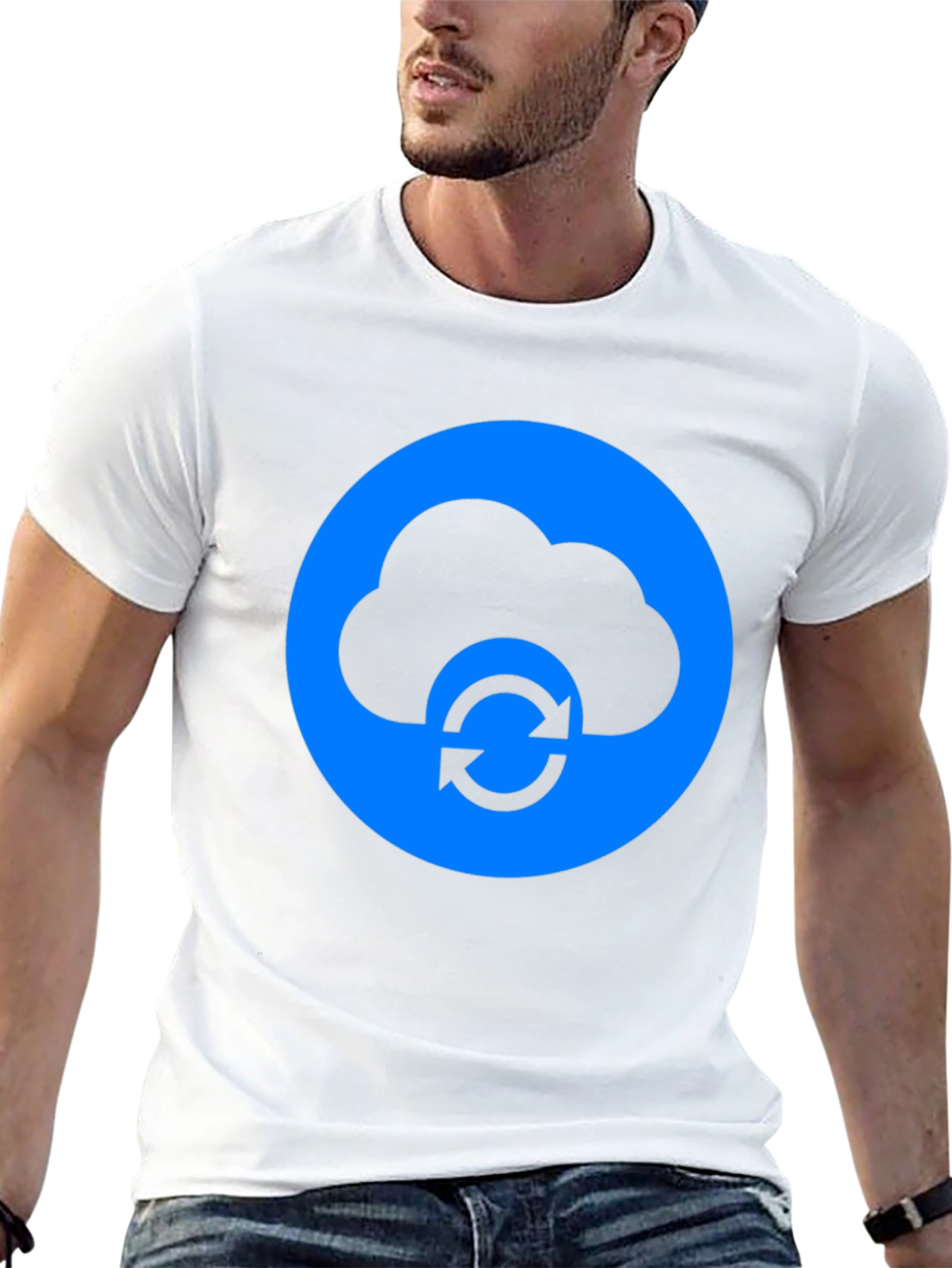Black Cloud Sync Black T-Shirt - Modern Tech Design view 13