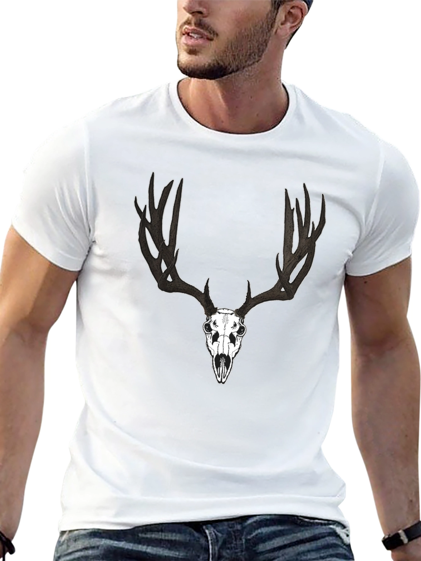 Black Deer Skull Graphic Black T-Shirt view 13