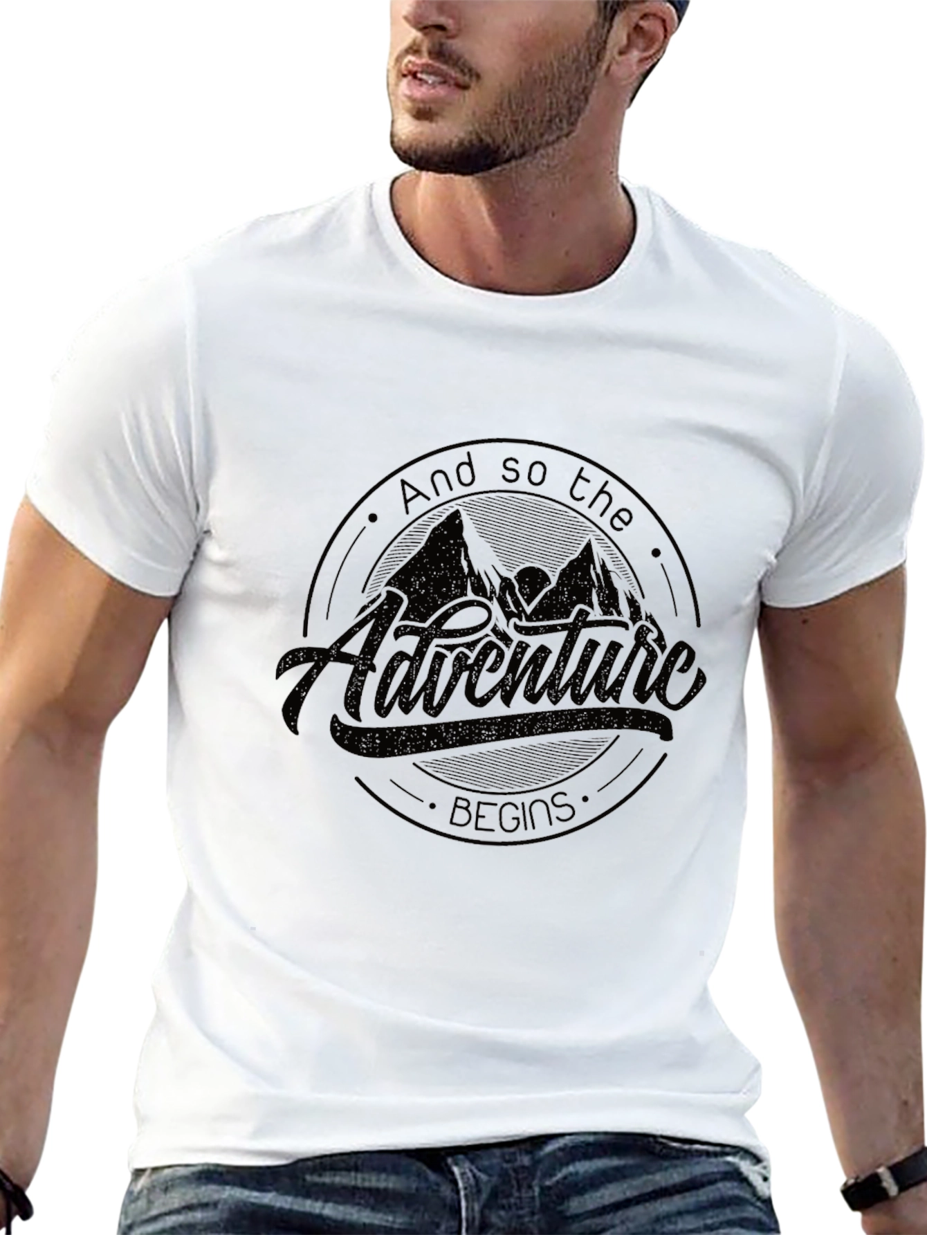 Black Adventure Begins Graphic Tee - Black Crew Neck view 13