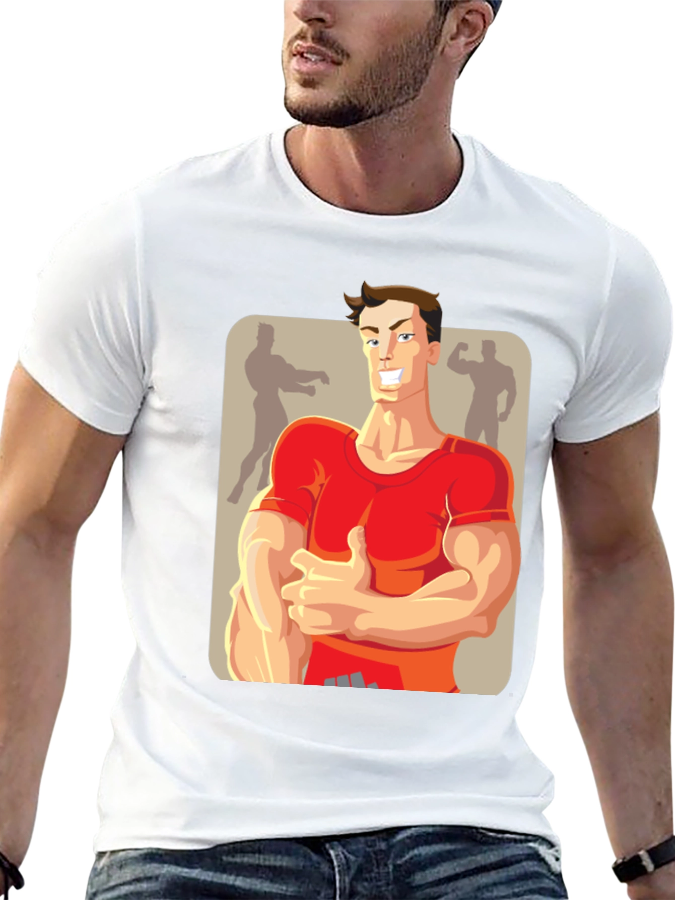 Black Bodybuilder Cartoon Graphic T-Shirt view 13