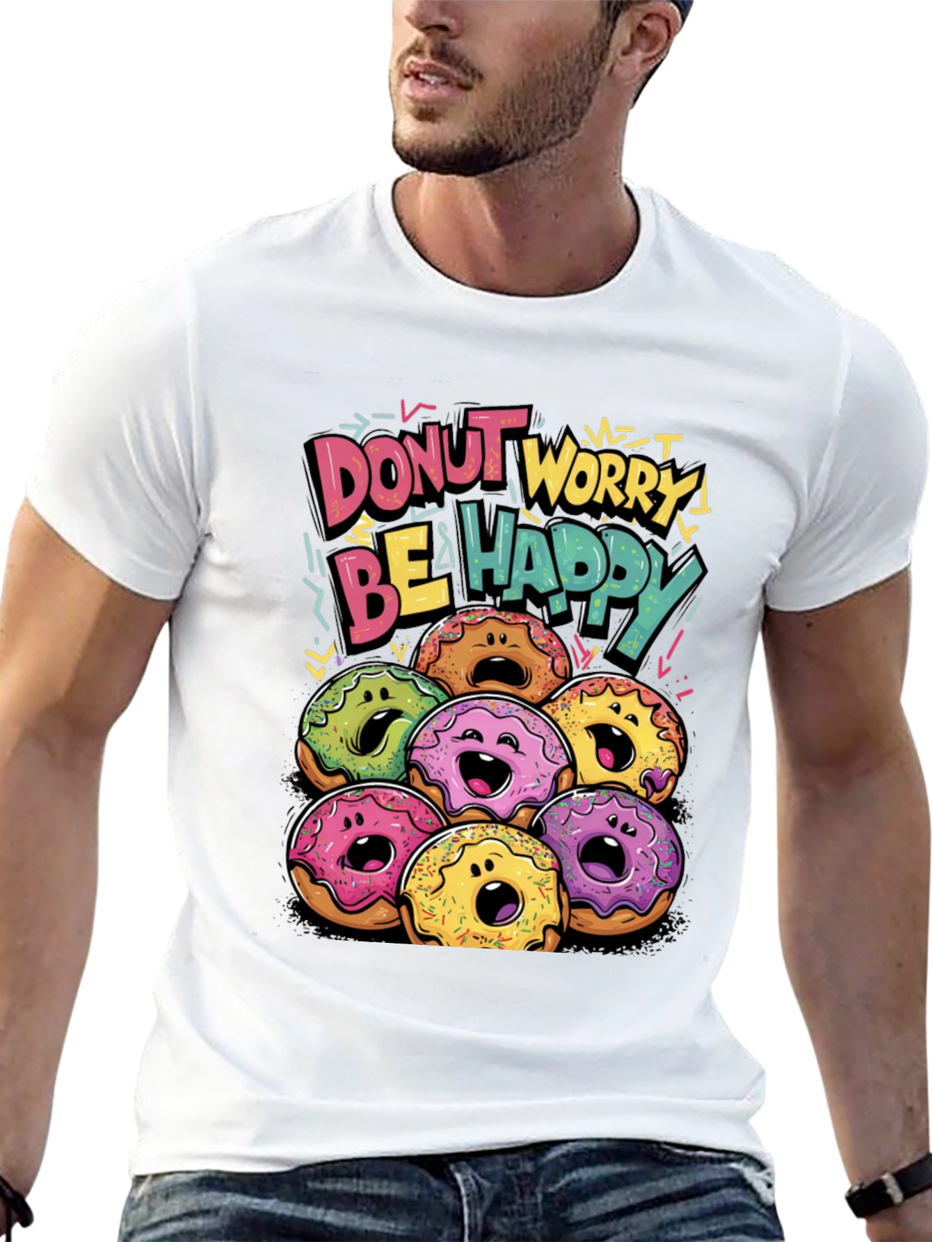 Black Donut Worry Be Happy Graphic T-Shirt view 13