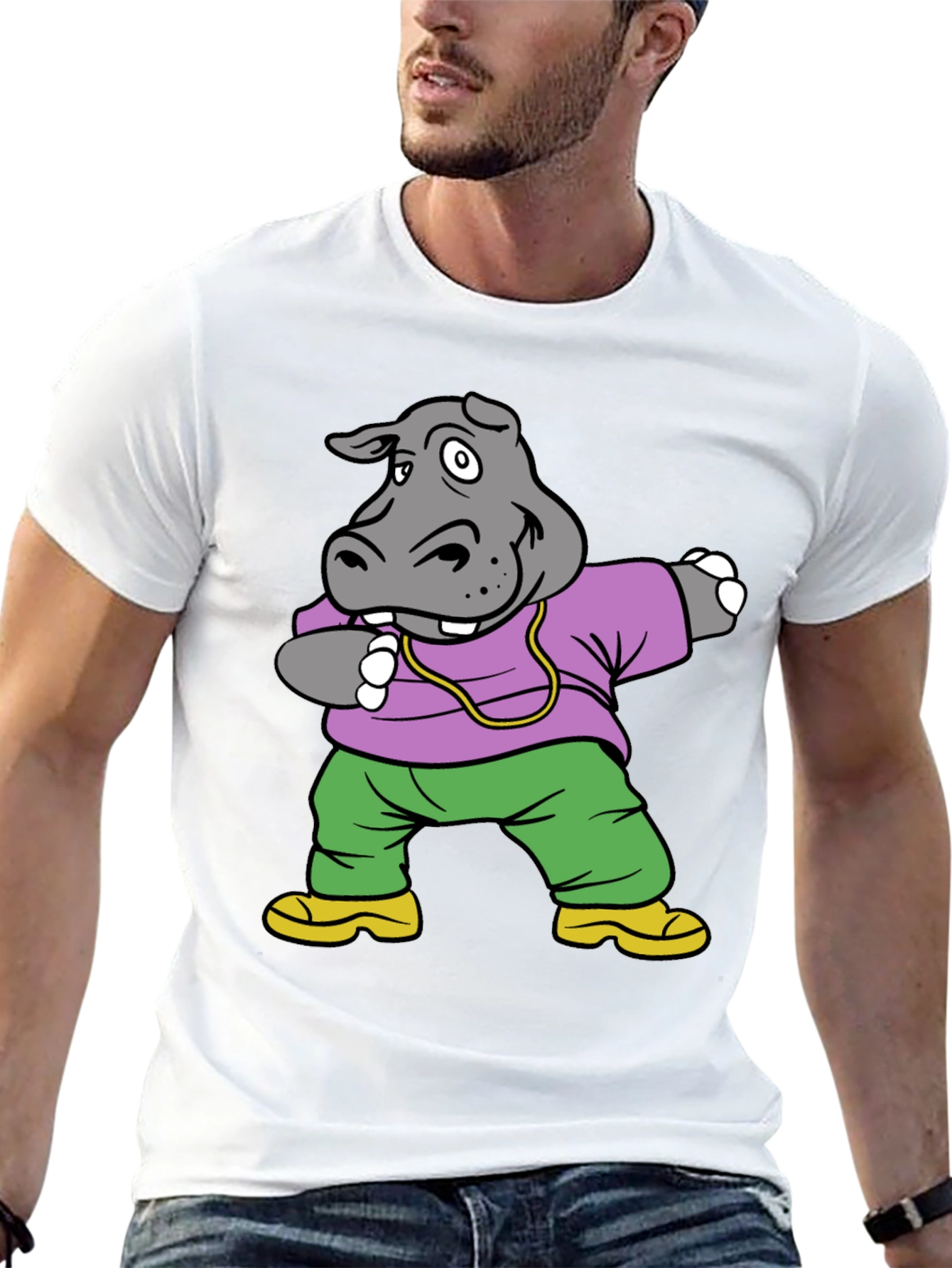 Black Dabbing Hippo Graphic Tee - Cool Cartoon Shirt view 13