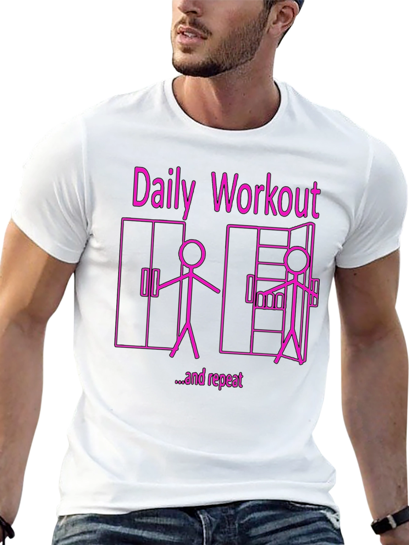 Black Daily Workout & Repeat Funny Graphic Tee view 13