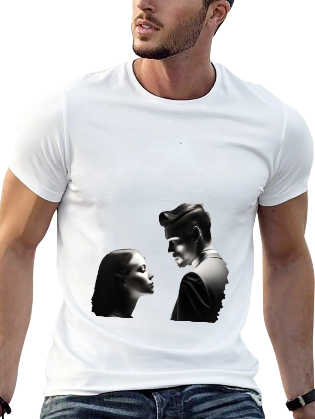 Black Romantic Black T-Shirt: Silhouette Couple Design view 13