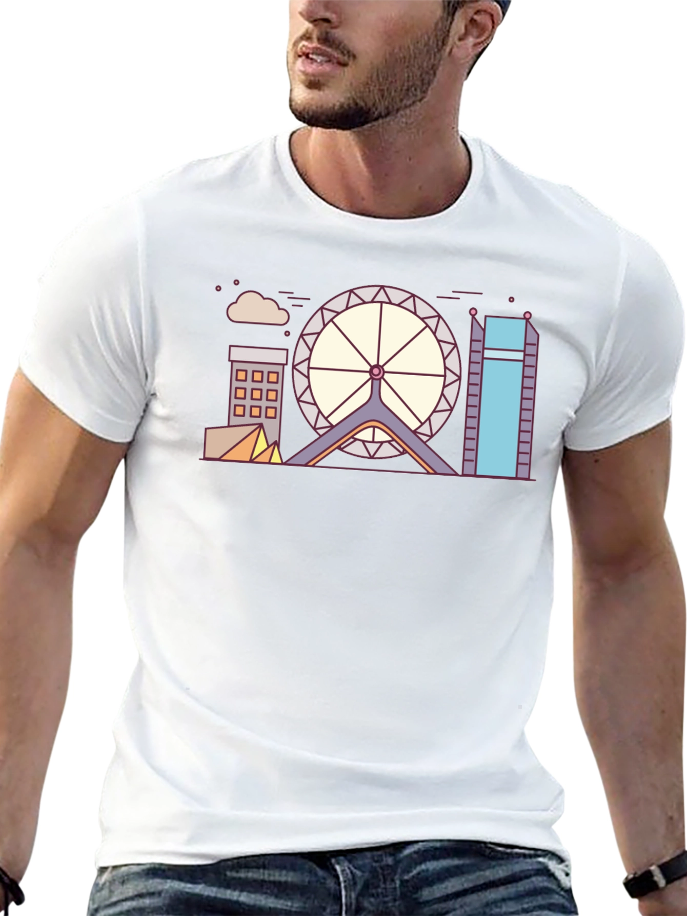 Black Geometric Cityscape Graphic Tee view 13