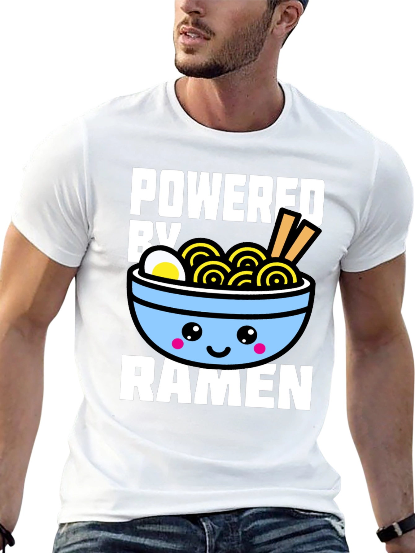 Black Powered By Ramen T-Shirt - Kawaii Noodle Bowl Graphic Tee view 13