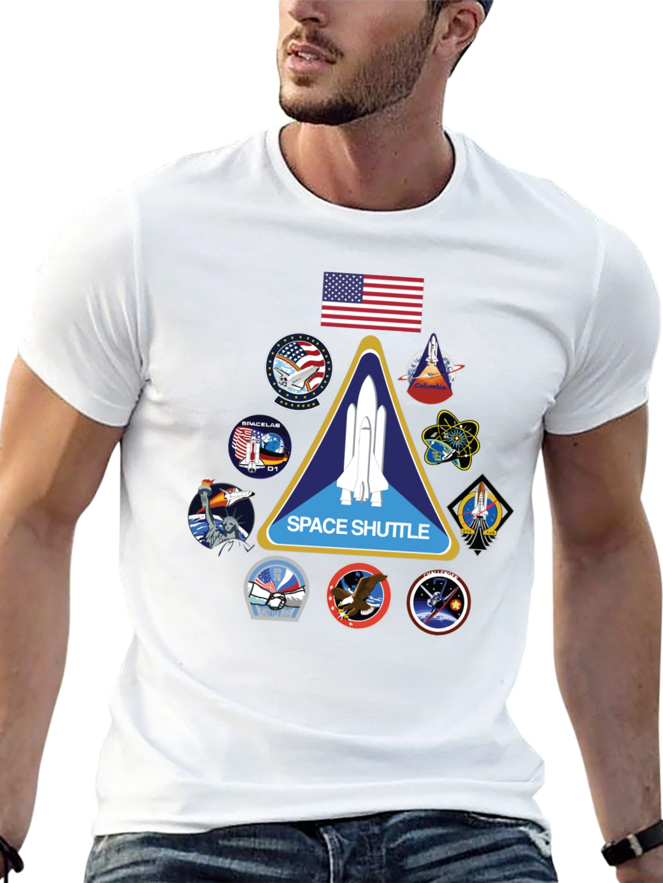 Black Space Shuttle Mission Patches Black T-Shirt view 13