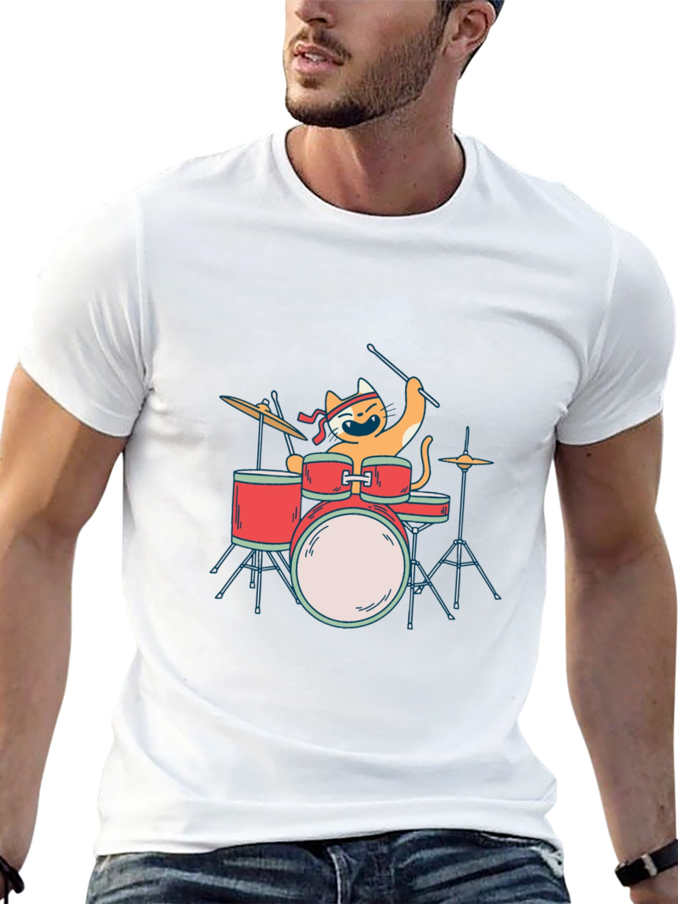 Black Cat Drummer T-Shirt - Playful Music Lover Tee view 13