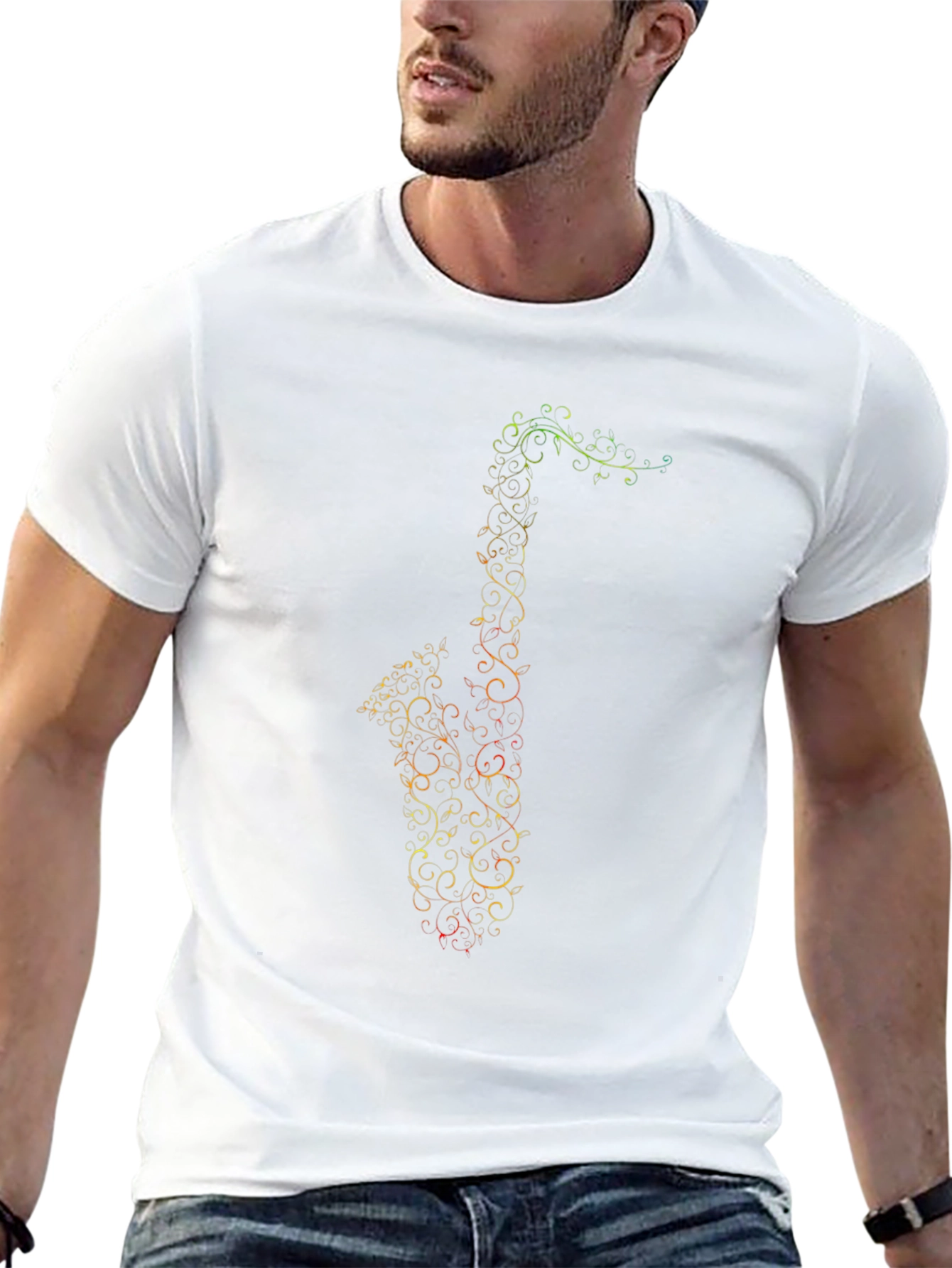 Black Saxophone Music Notes Graphic Tee - Black view 13