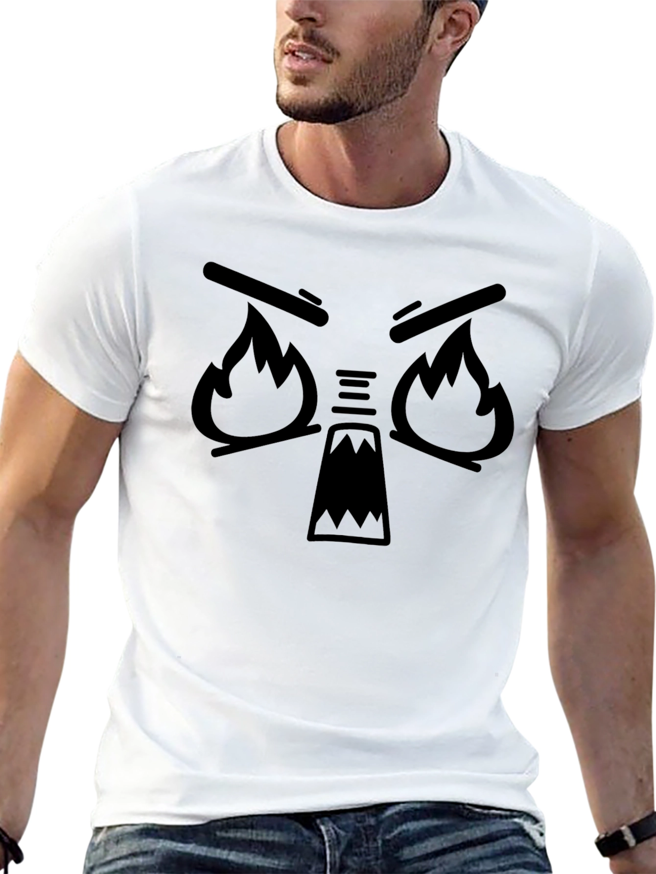 Black Fiery Face Black T-Shirt - Angry Cartoon Graphic Tee view 13