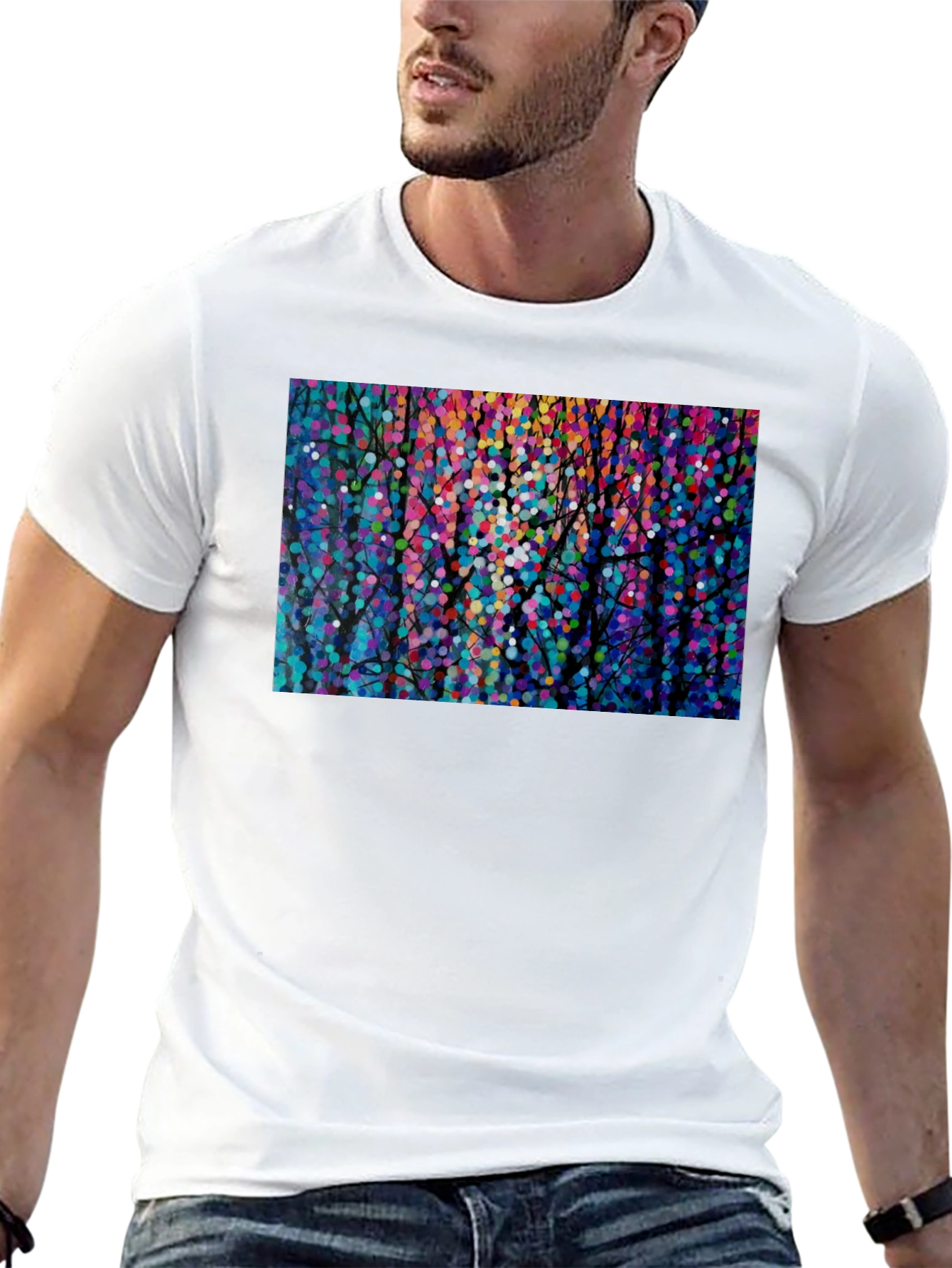 Black Colorful Abstract Forest Graphic Tee - Black view 13