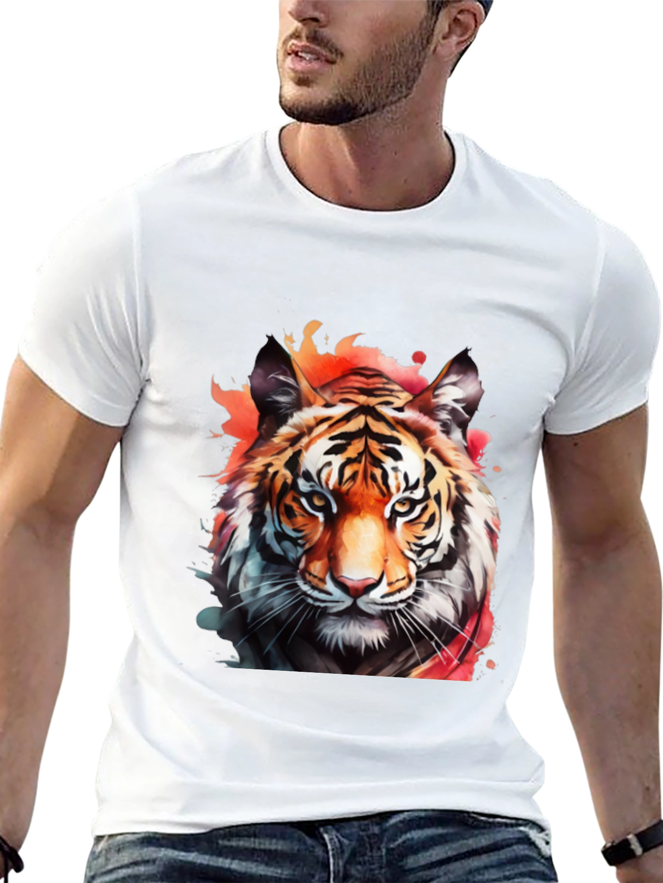 Black Watercolor Tiger Graphic Black T-Shirt view 13