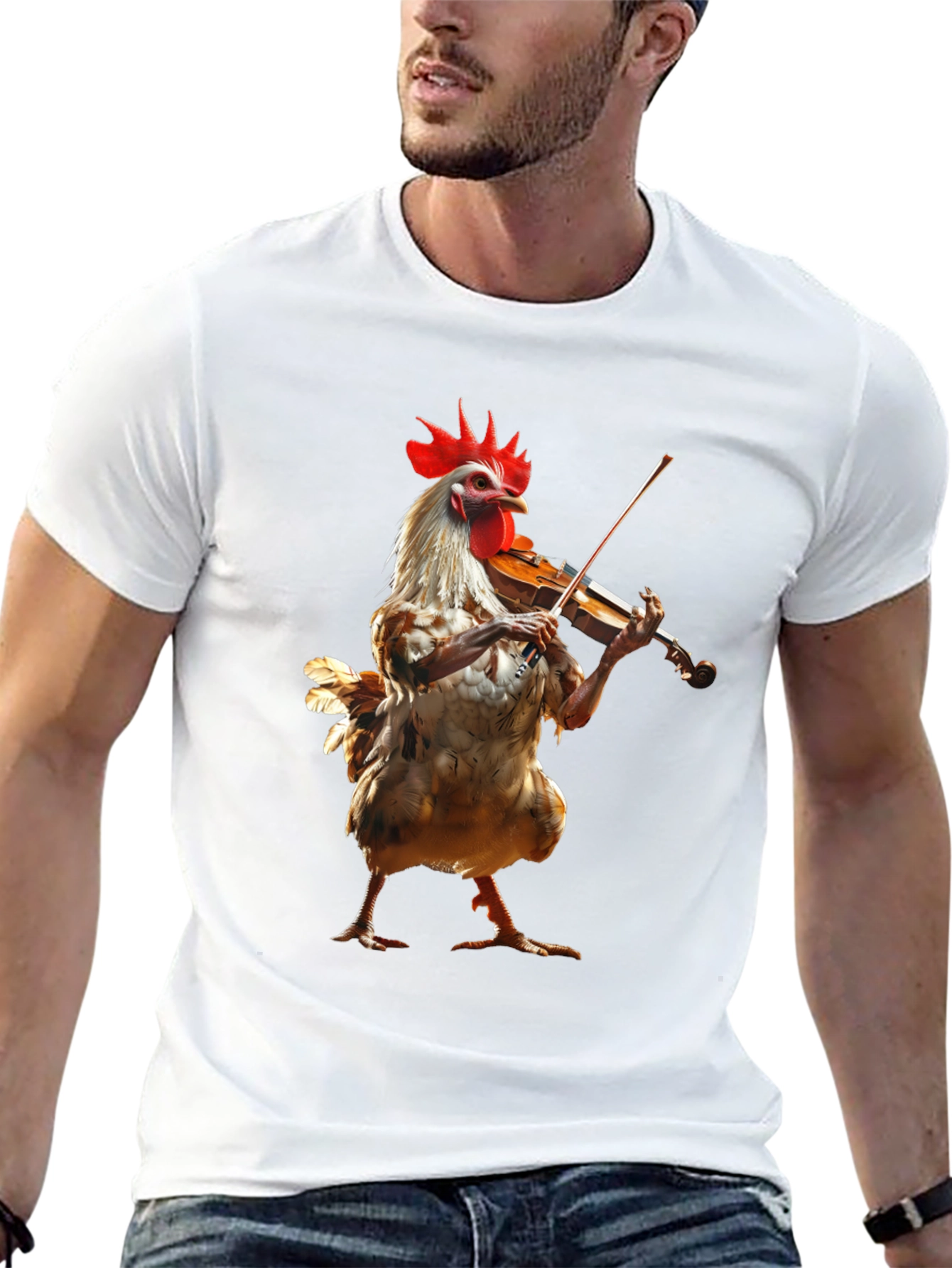Black Chicken Playing Violin Graphic Tee view 13