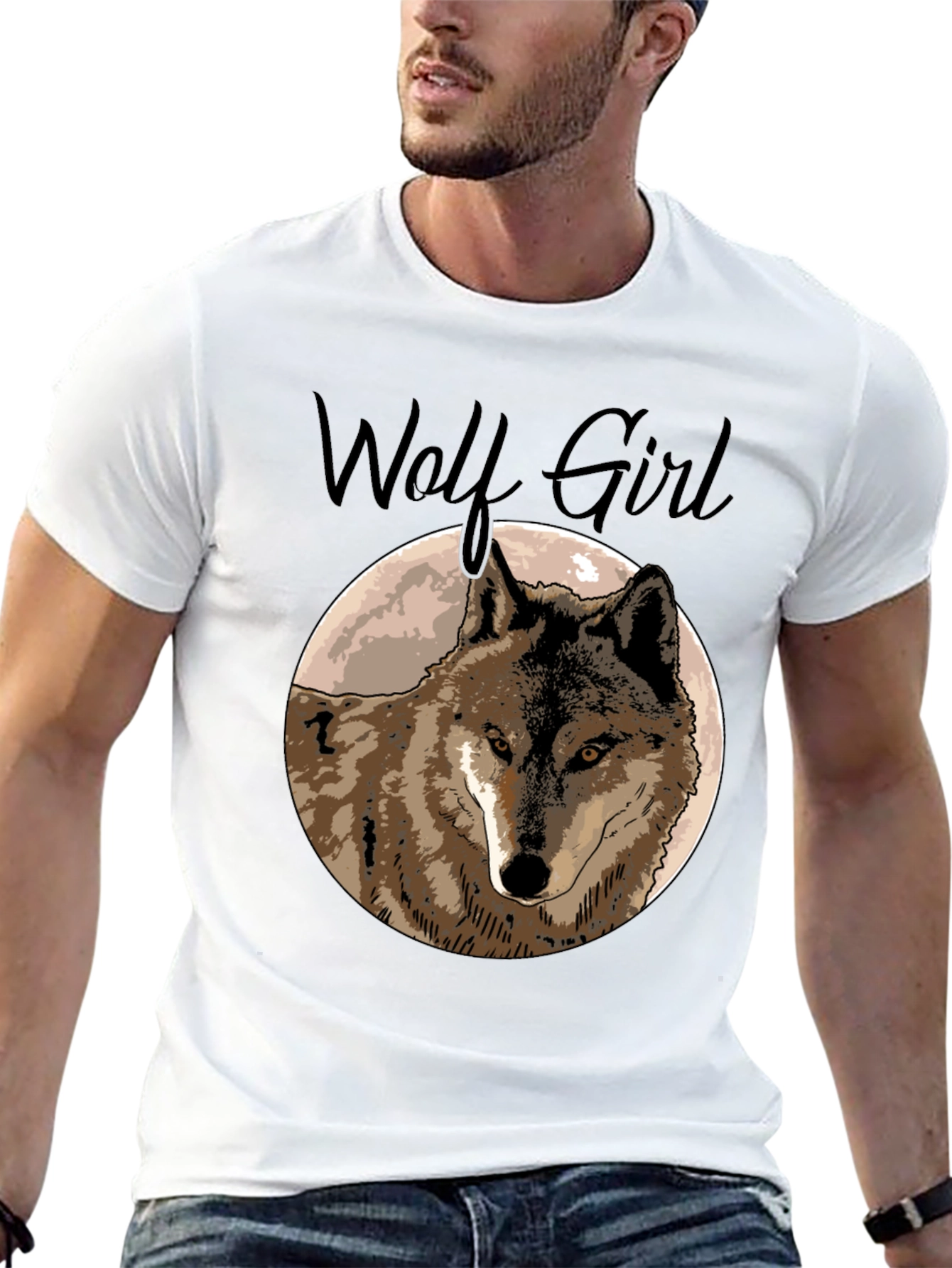 Black Wolf Girl Graphic Tee - Black Cotton T-Shirt view 13