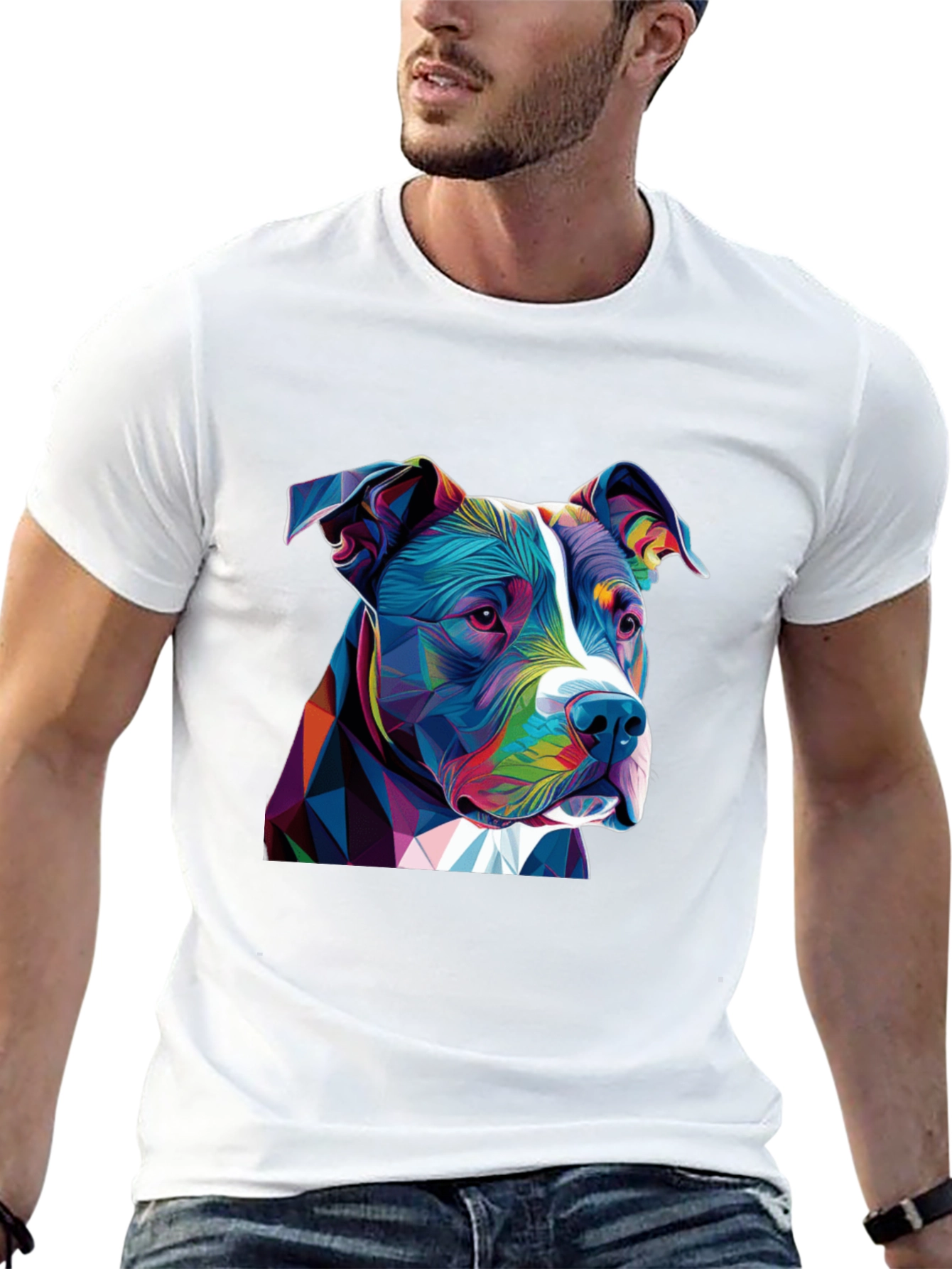 Black Geometric Pitbull Graphic Tee - Black Cotton Blend view 13
