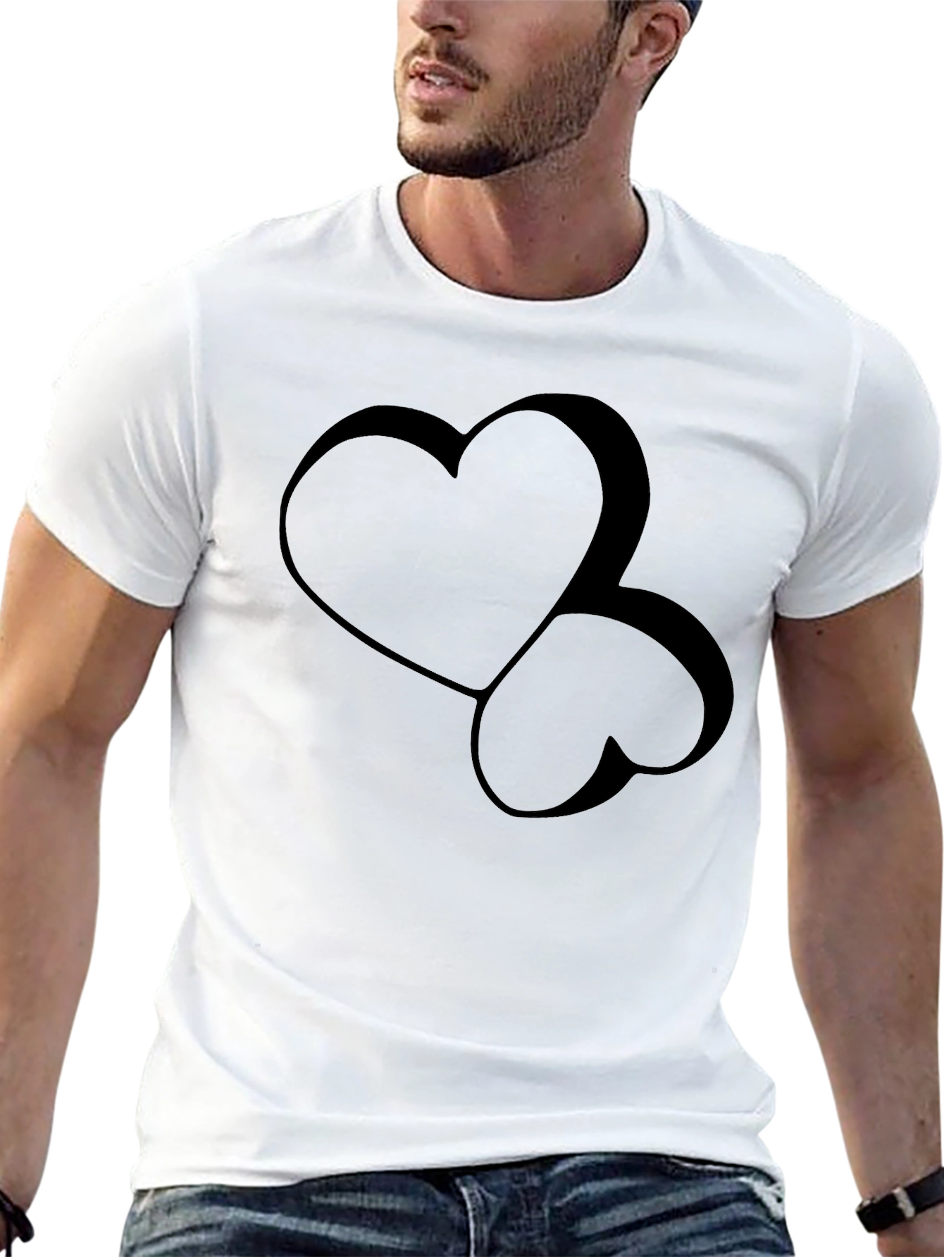 Black Stylish Black Heart Graphic Tee - Modern Casual Wear view 13