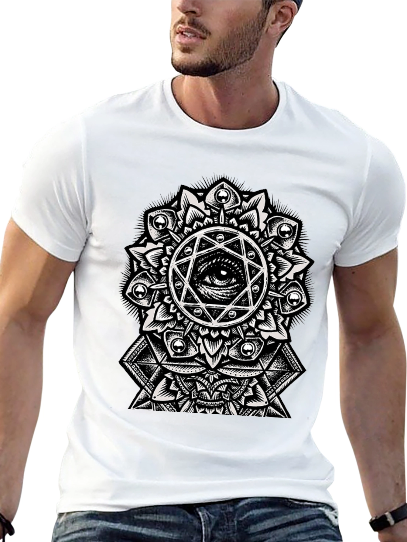 Black Eye Mandala Graphic Tee - Stylish Black T-Shirt view 13