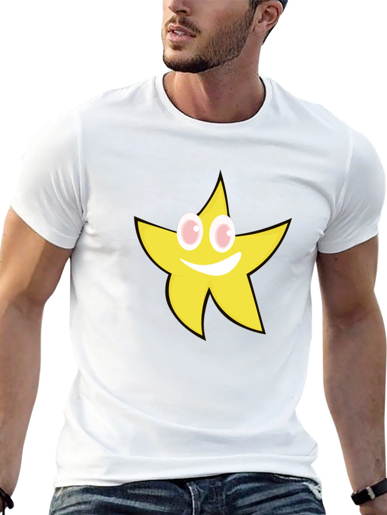 Black Smiling Star Graphic T-Shirt - Black Cotton Tee view 13