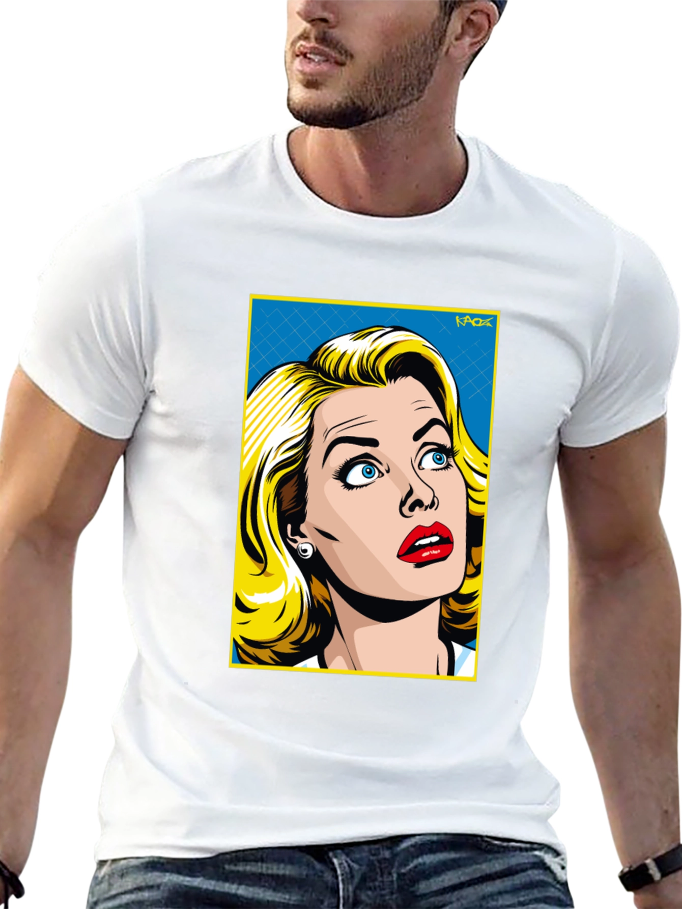Black Retro Pop Art Woman T-Shirt - Black Cotton Tee view 13
