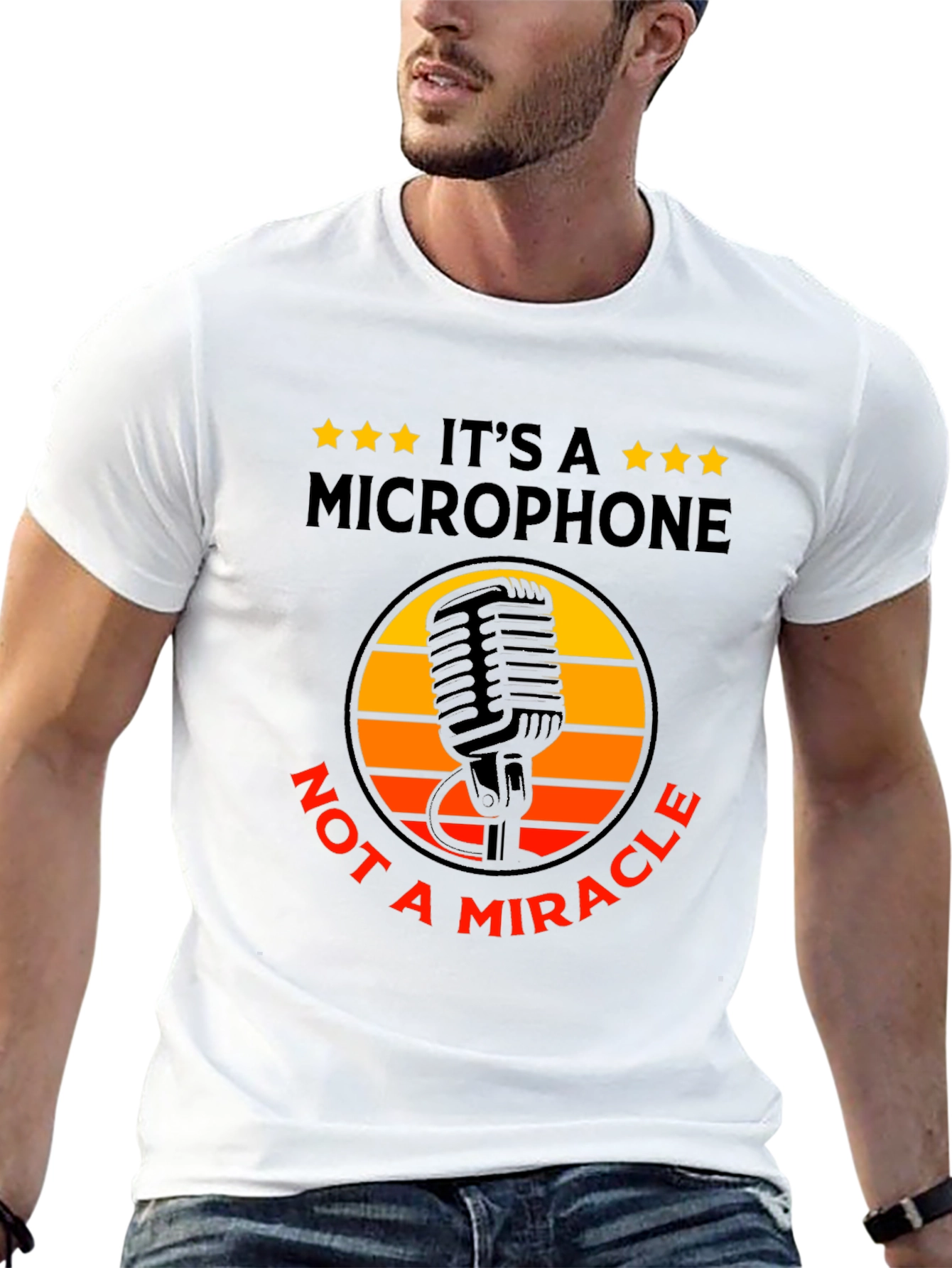 Black Retro Microphone Graphic Tee -  "It's a Microphone, Not a Miracle" view 13