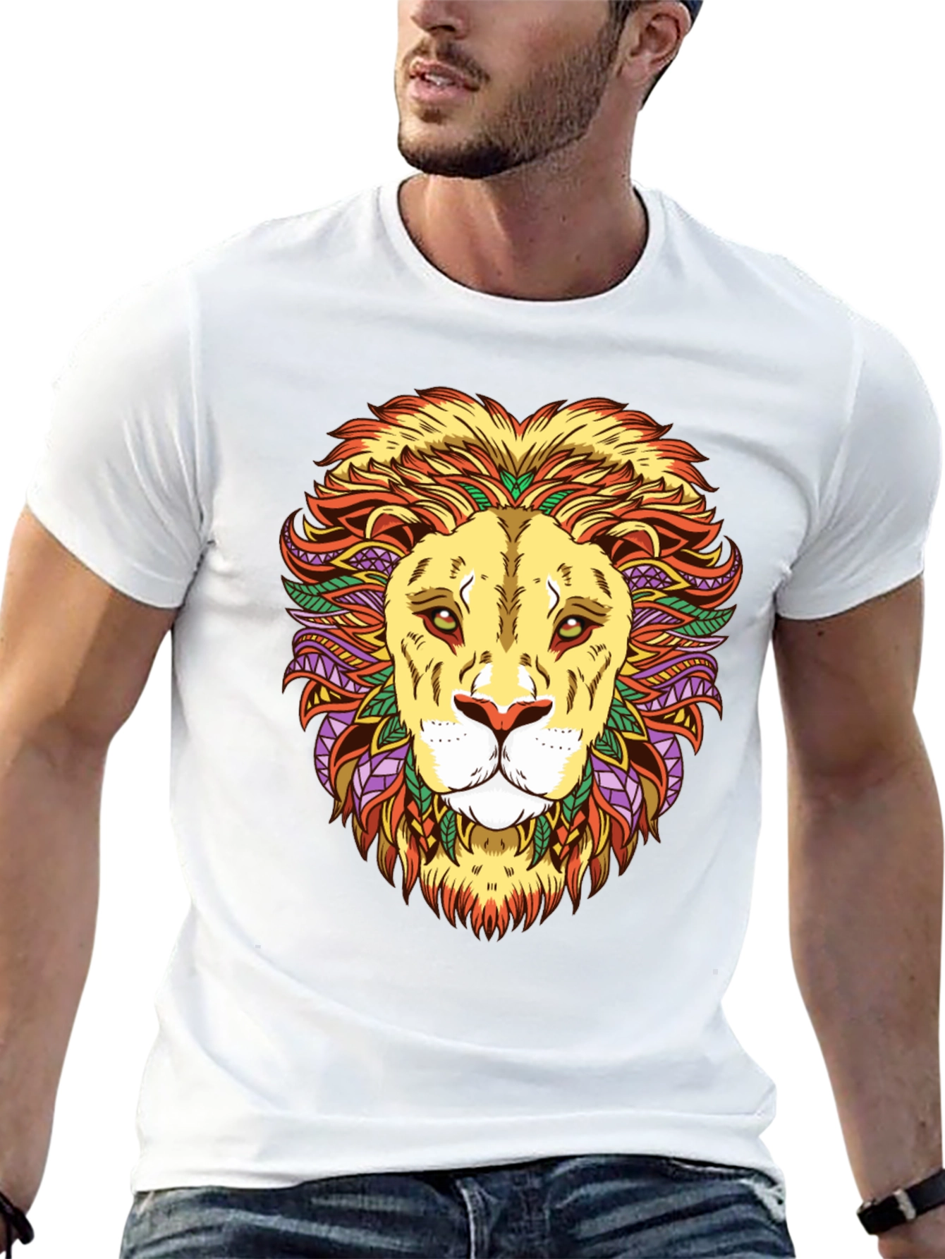 Black Lion Head Graphic T-Shirt - Vivid Design, Black Cotton Tee view 13