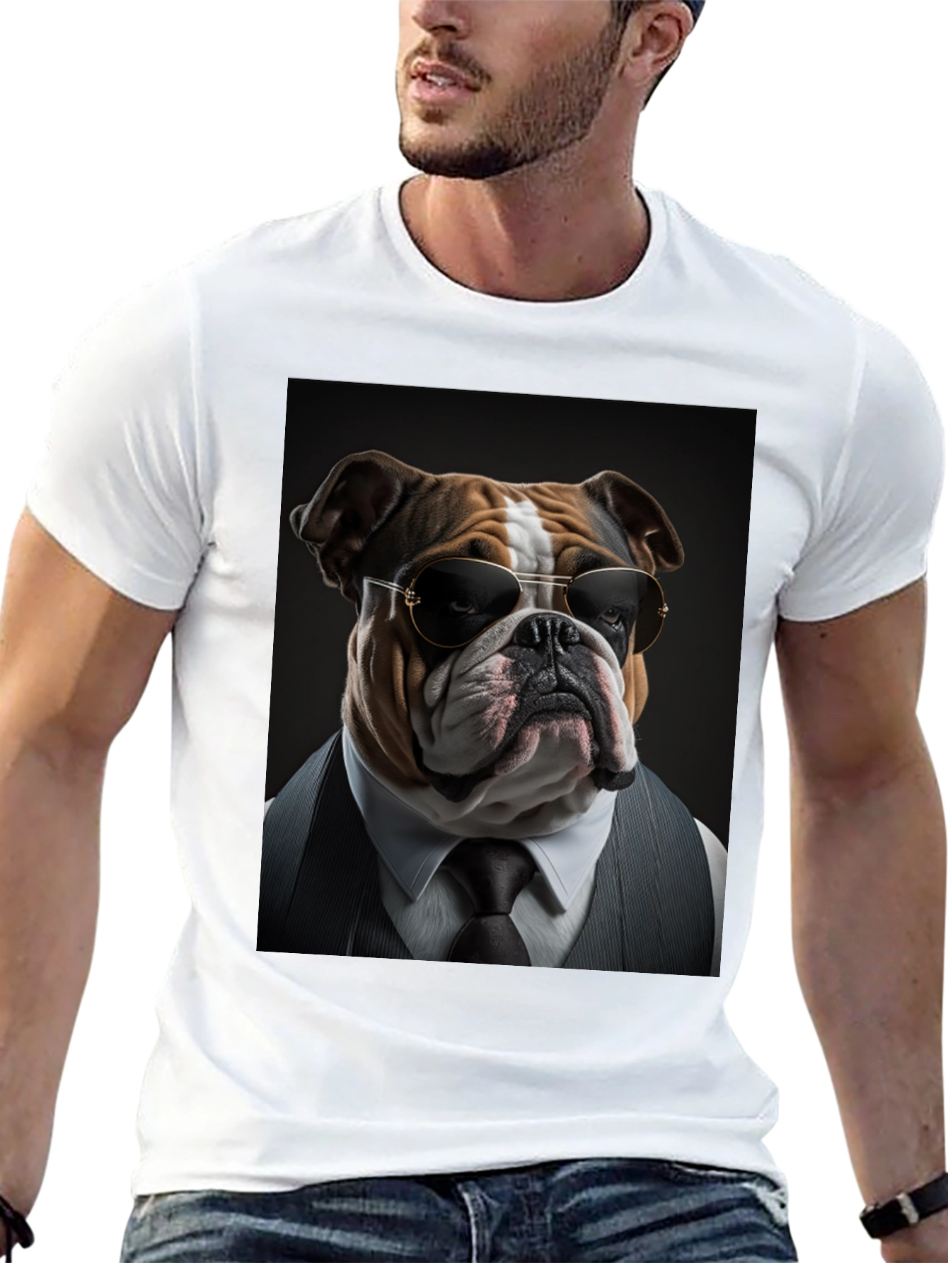 Black Bulldog Boss T-Shirt: Cool Dog in Suit! view 13