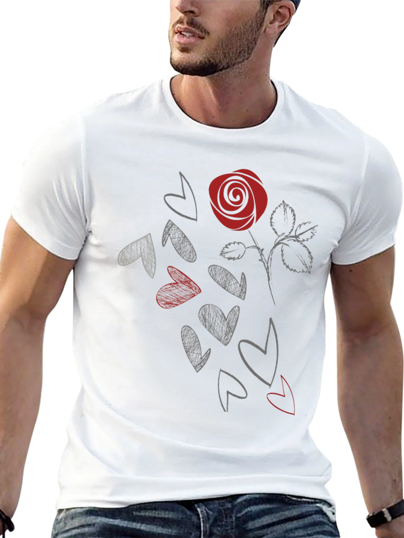 Black Rose & Hearts Graphic Tee - Stylish Black T-Shirt view 13