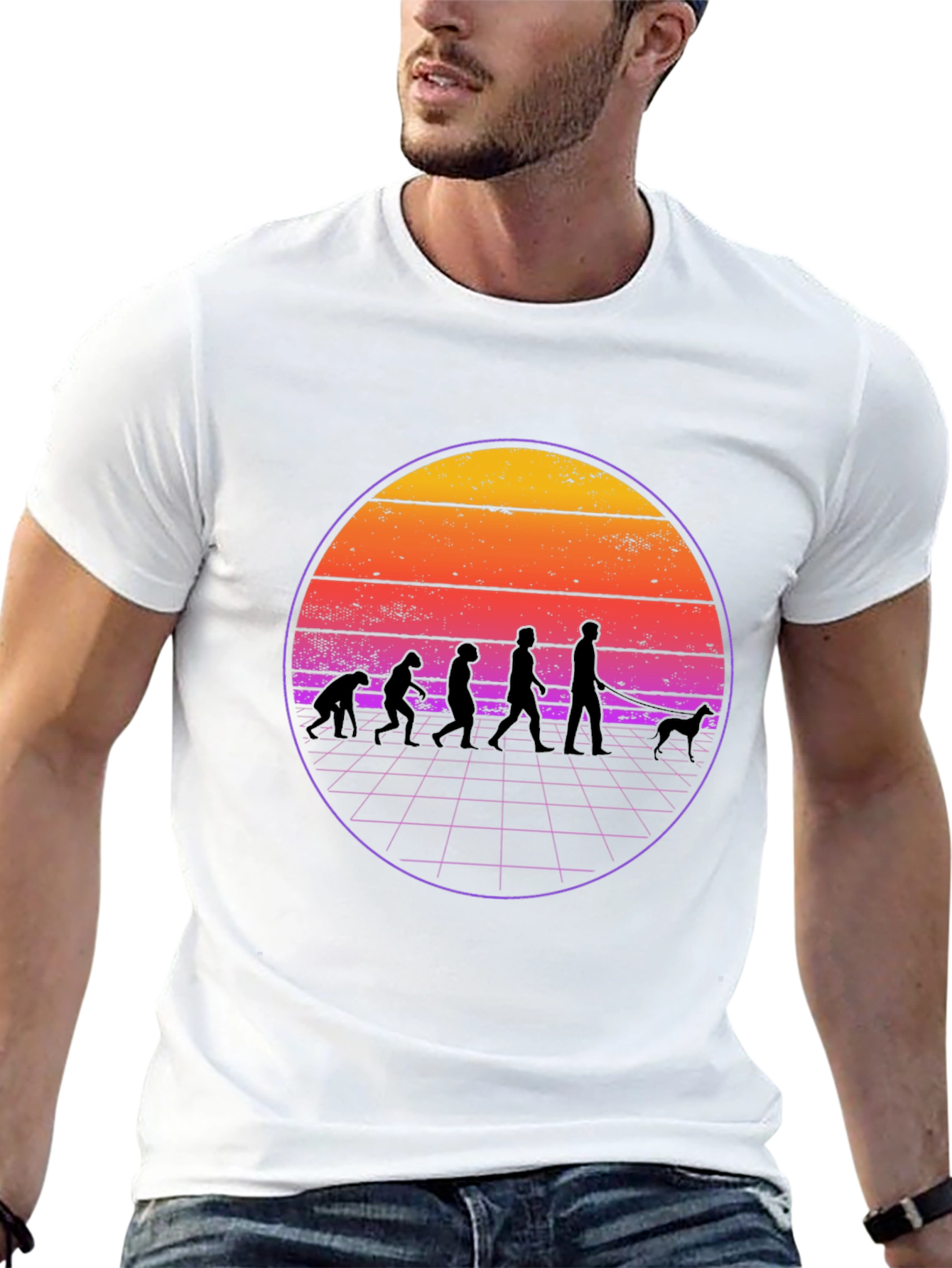 Black Retro Evolution Dog Walker Black T-Shirt view 13