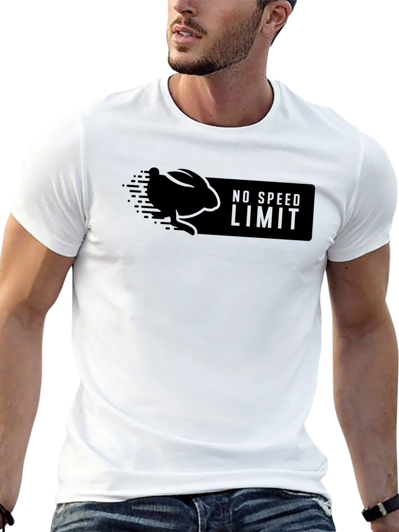 Black No Speed Limit Black T-Shirt with Rabbit Design view 13
