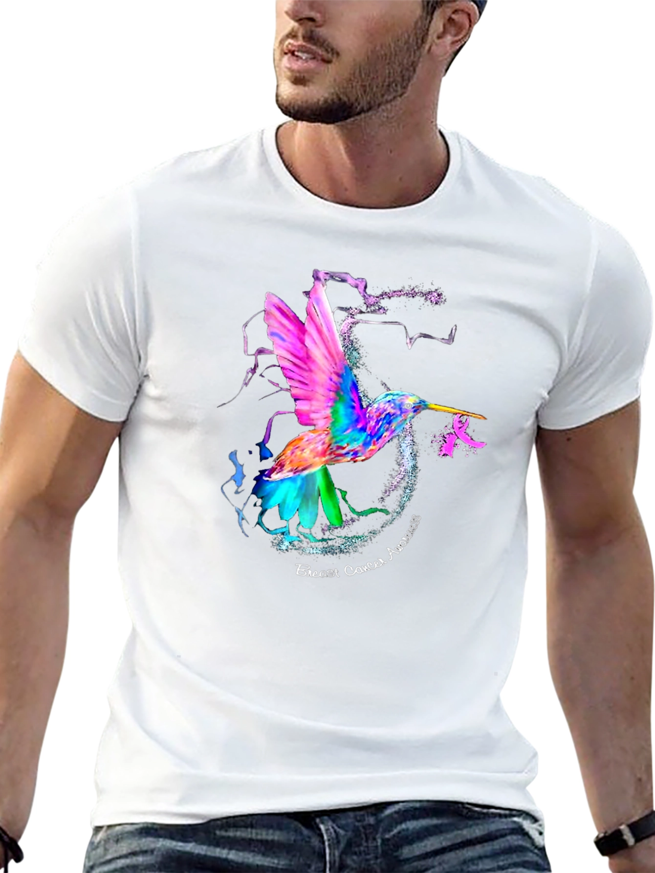Black Hummingbird Breast Cancer Awareness T-Shirt view 13