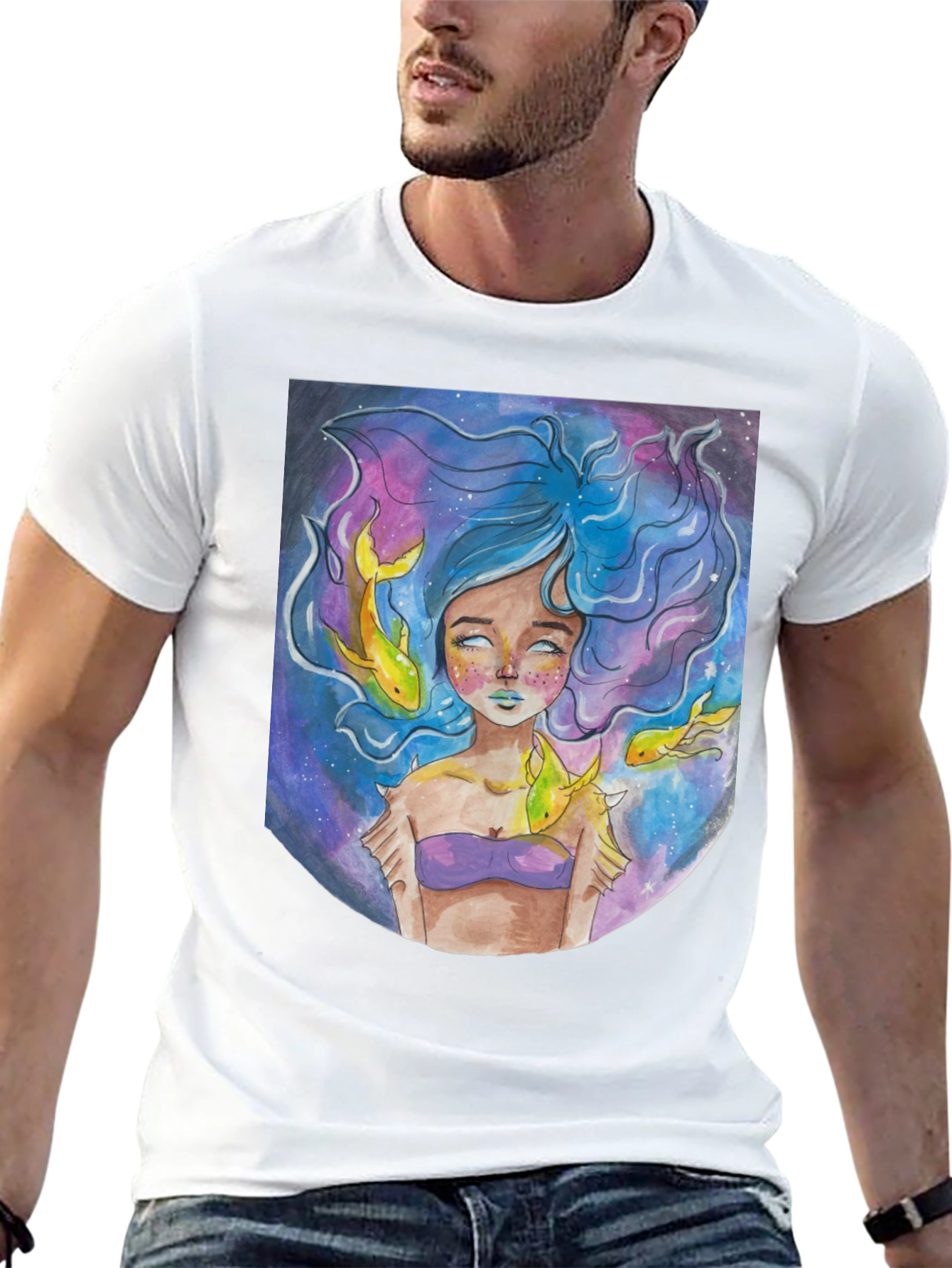 Black Artistic Mermaid Graphic T-Shirt - Unique Fantasy Design view 13