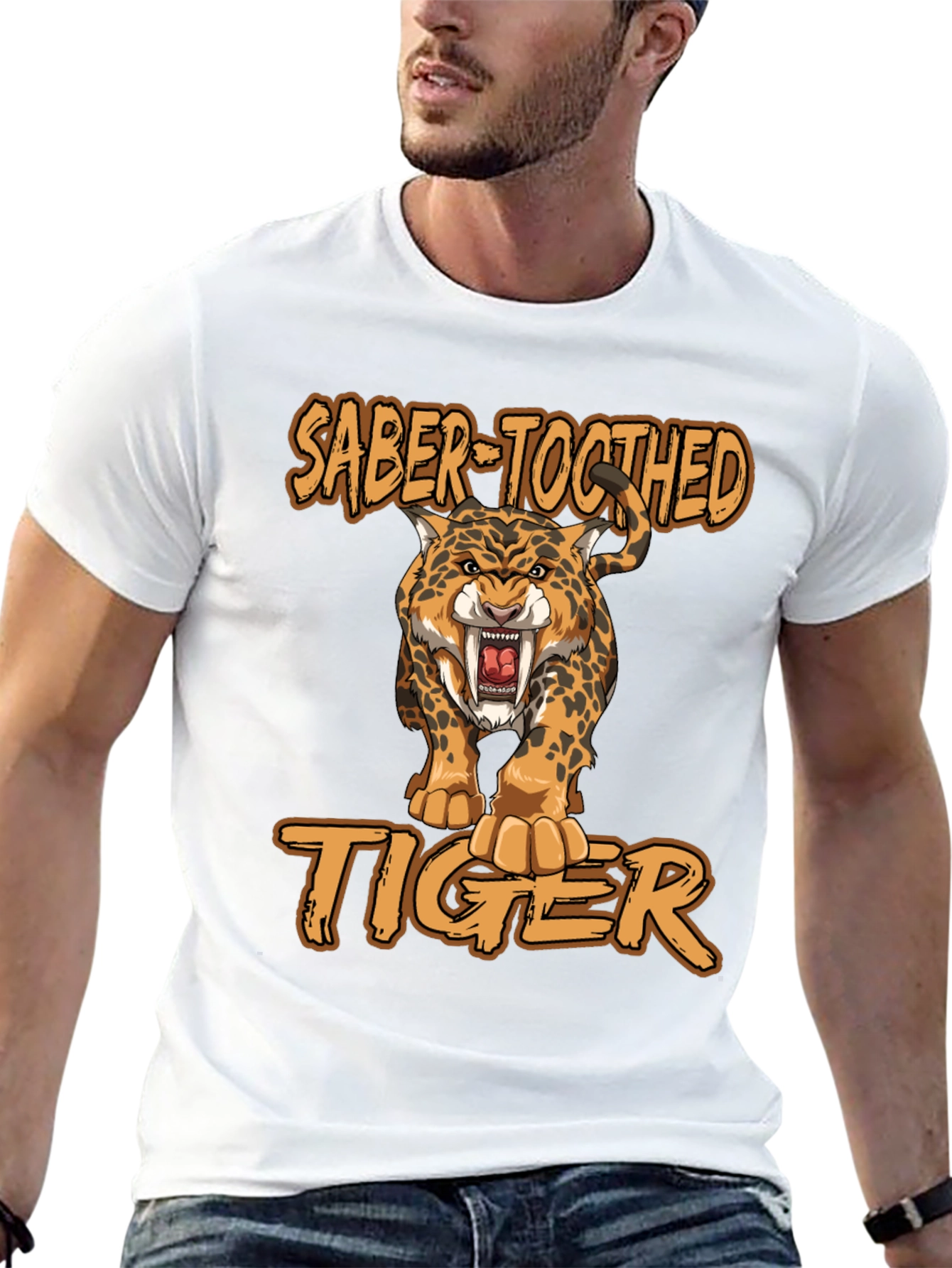 Black Saber-Toothed Tiger Graphic Print T-Shirt view 13