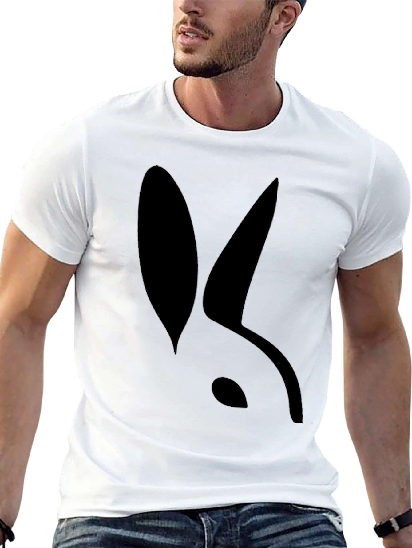 Black Modern Rabbit Silhouette Black T-Shirt view 13