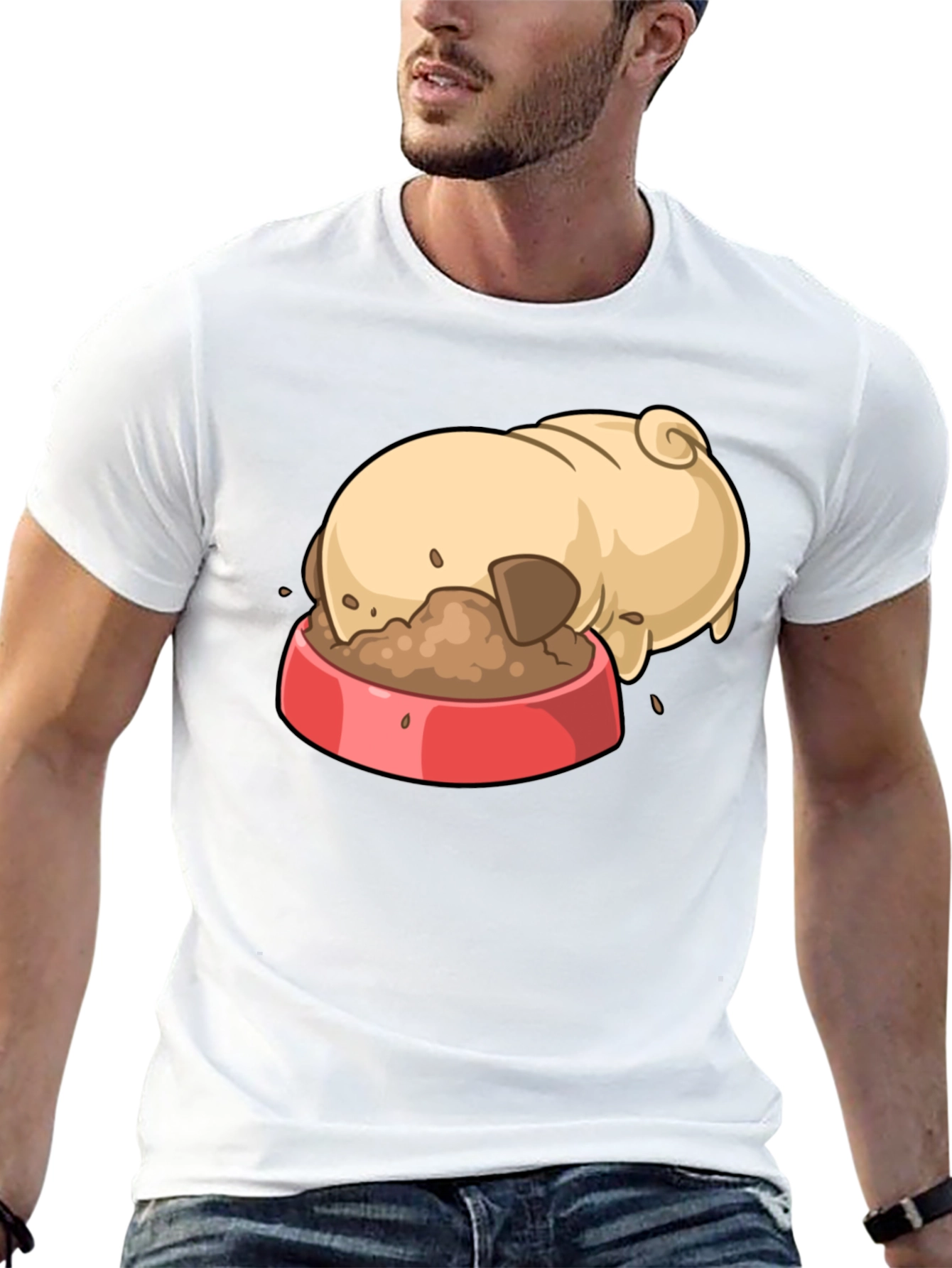 Black Pug Eating Cartoon Graphic T-Shirt view 13