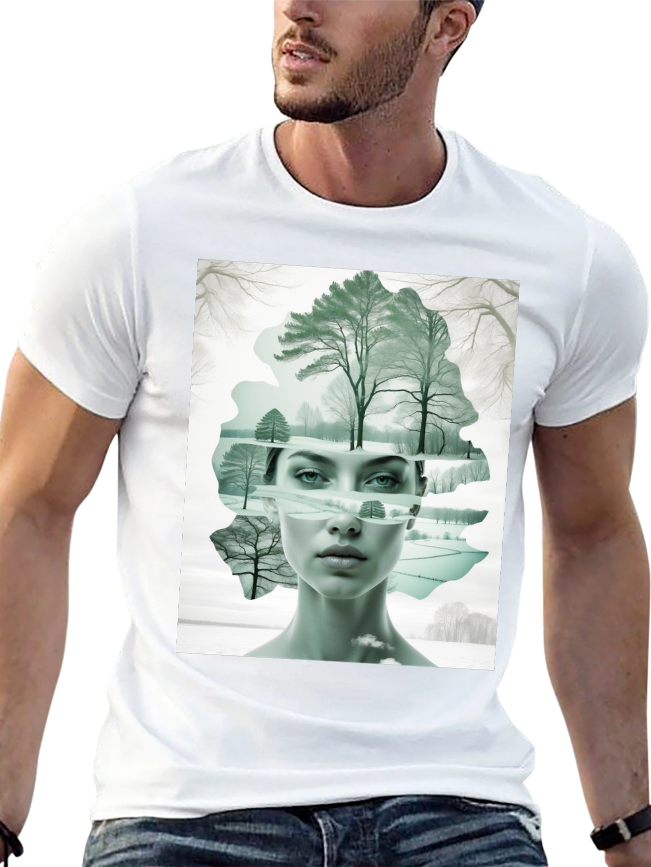 Black Abstract Woman & Winter Scene Graphic Tee view 13