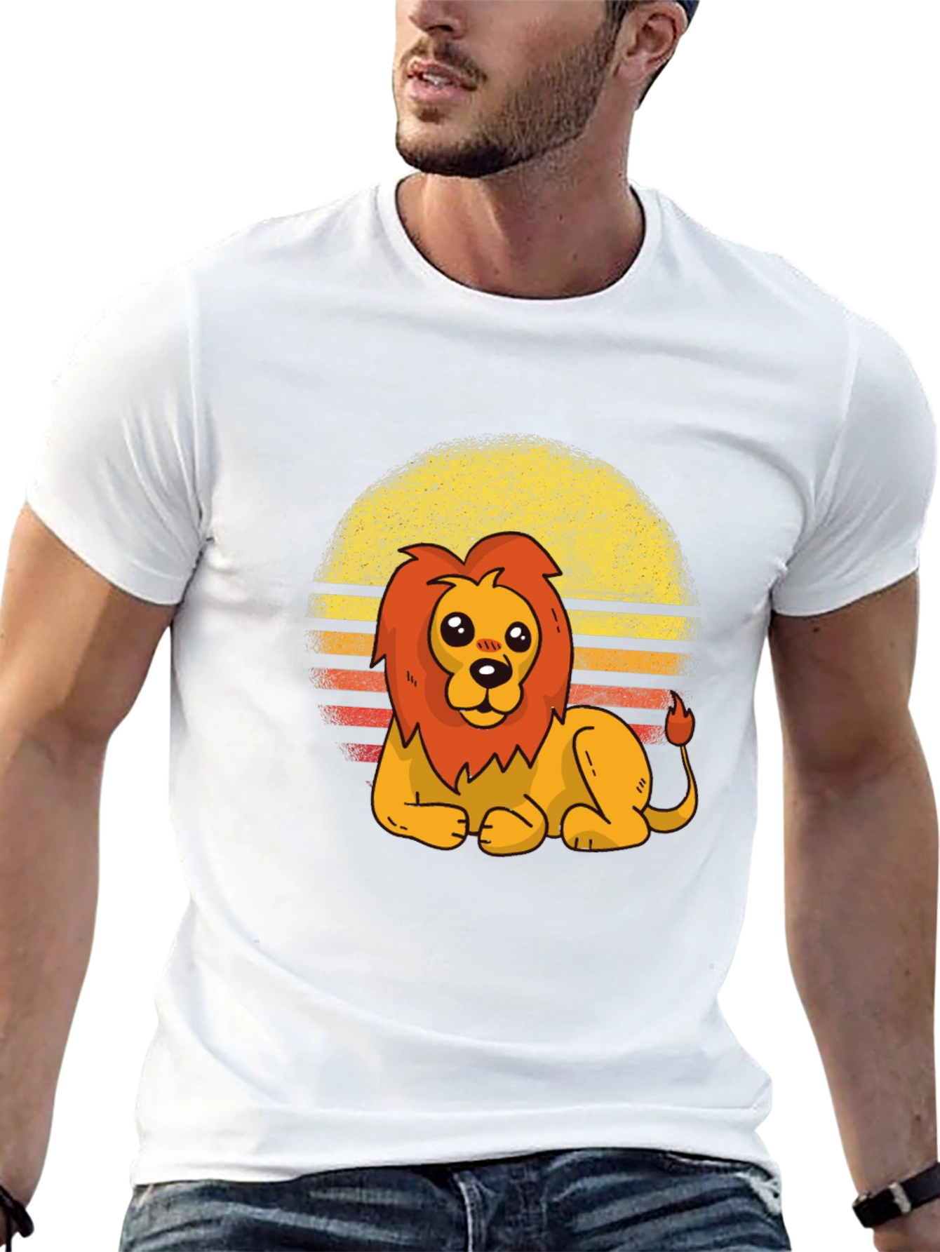 Black Cute Lion Retro Sunset Graphic Tee view 13
