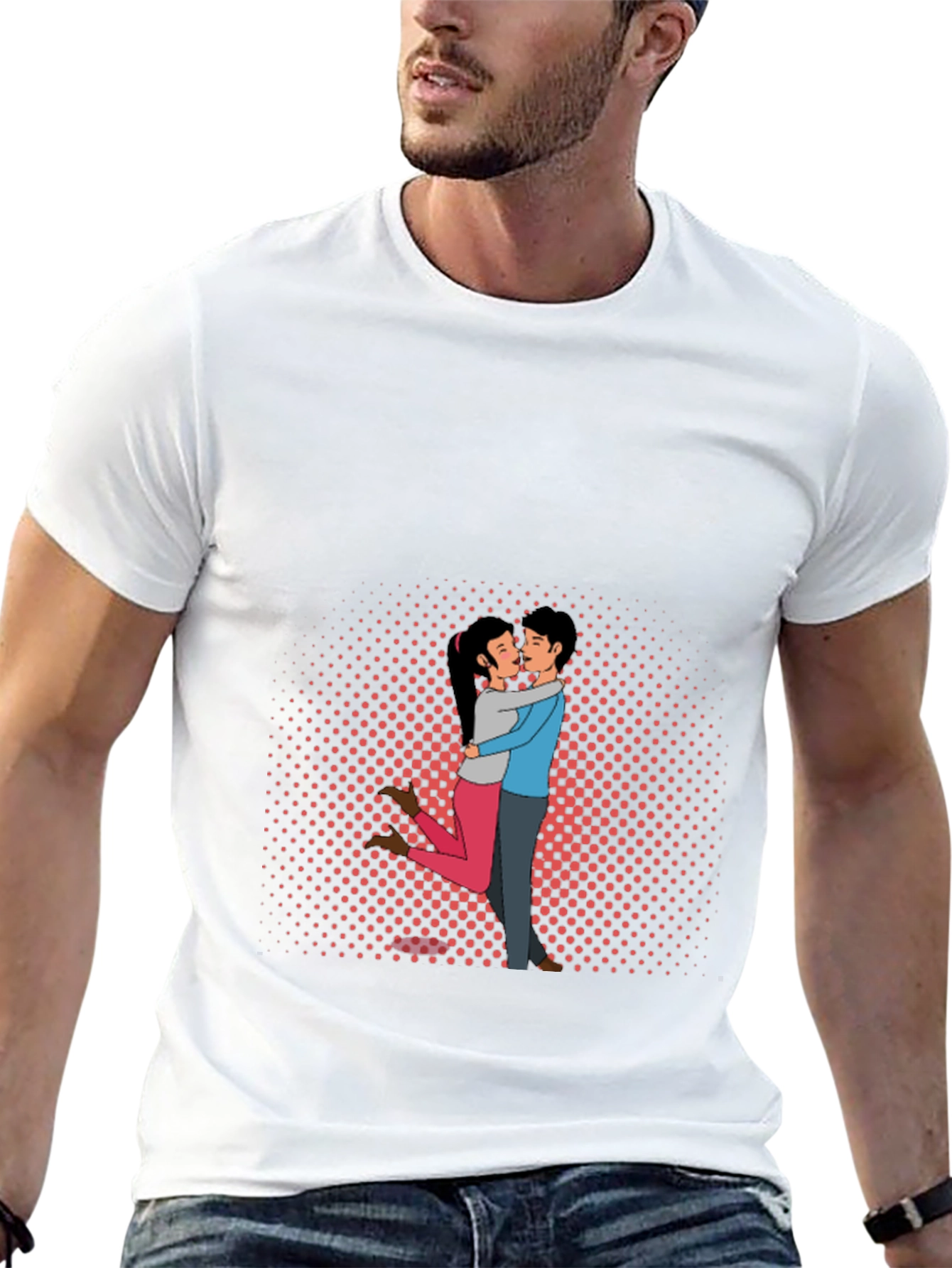 Black Couple Embrace Graphic Tee - Black Cotton Blend view 13
