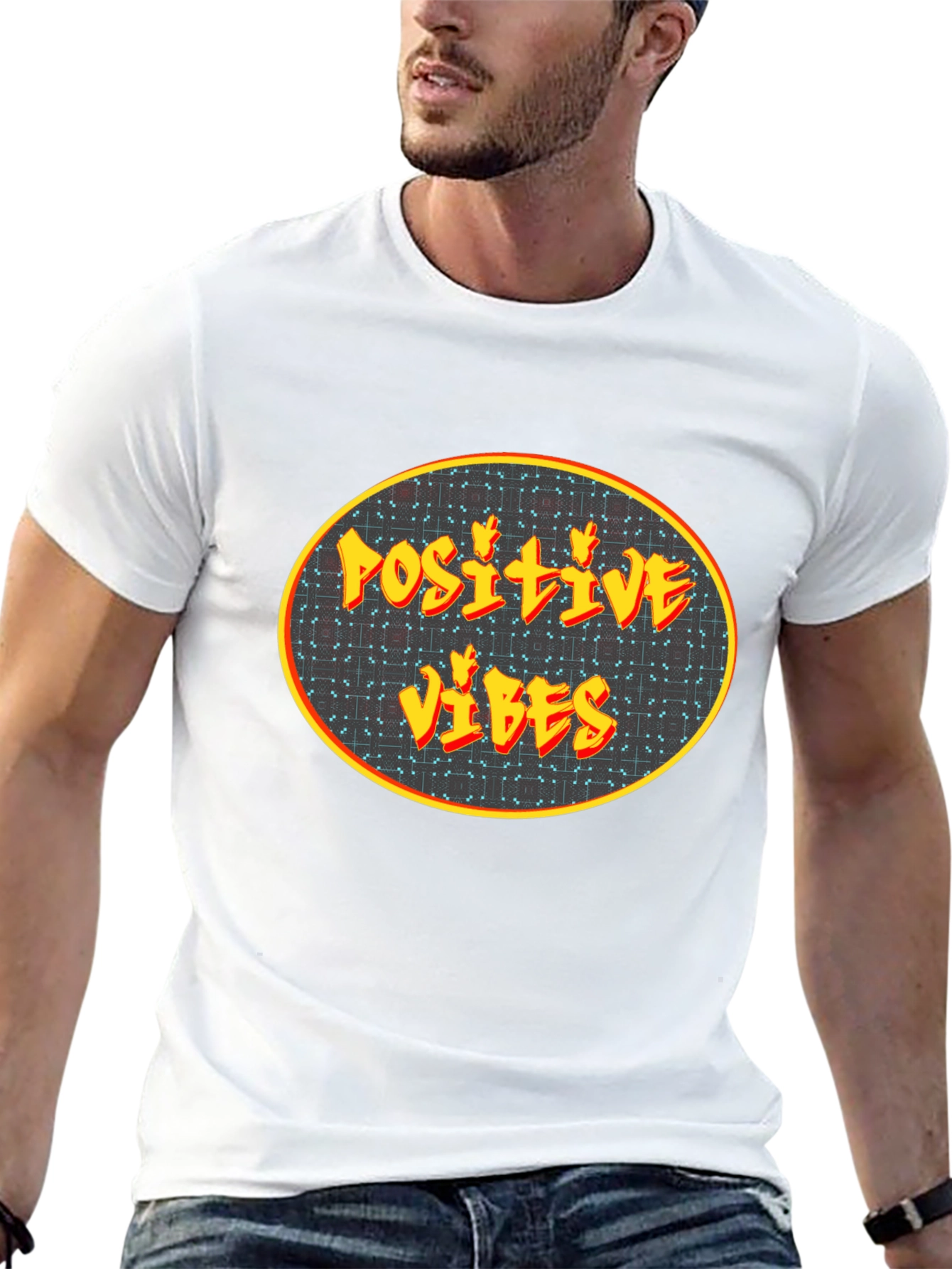 Black Positive Vibes Graphic Tee - Black Cotton Blend view 13