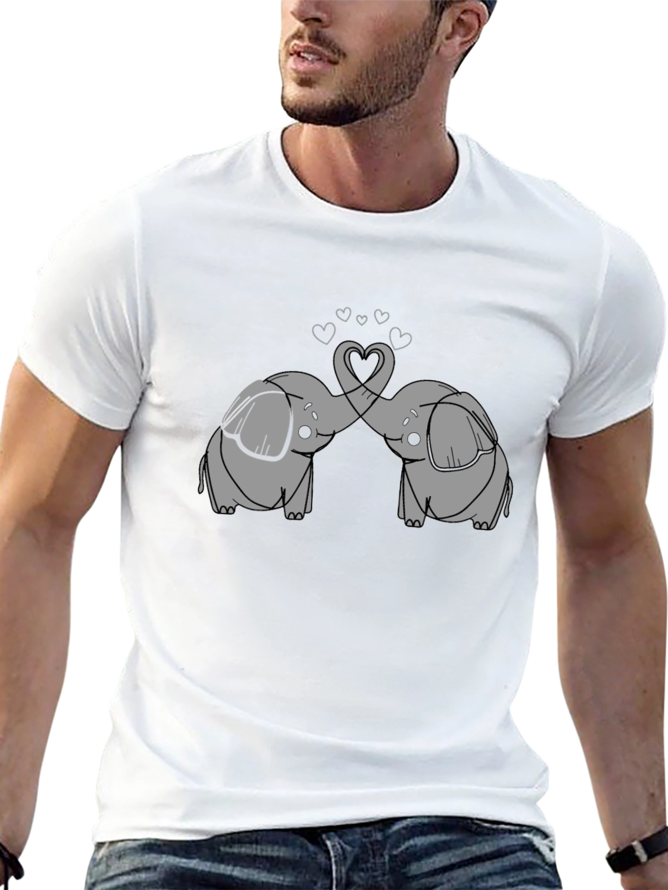 Black Elephant Love T-Shirt - Cute Cartoon Design view 13
