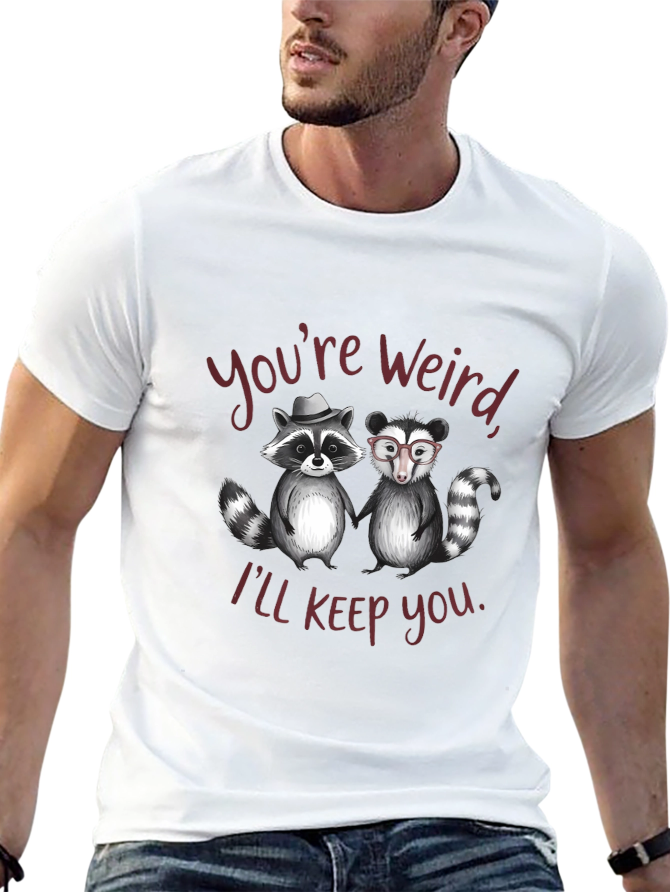 Black Funny Raccoon Graphic Tee - "You're Weird, I'll Keep You" view 13