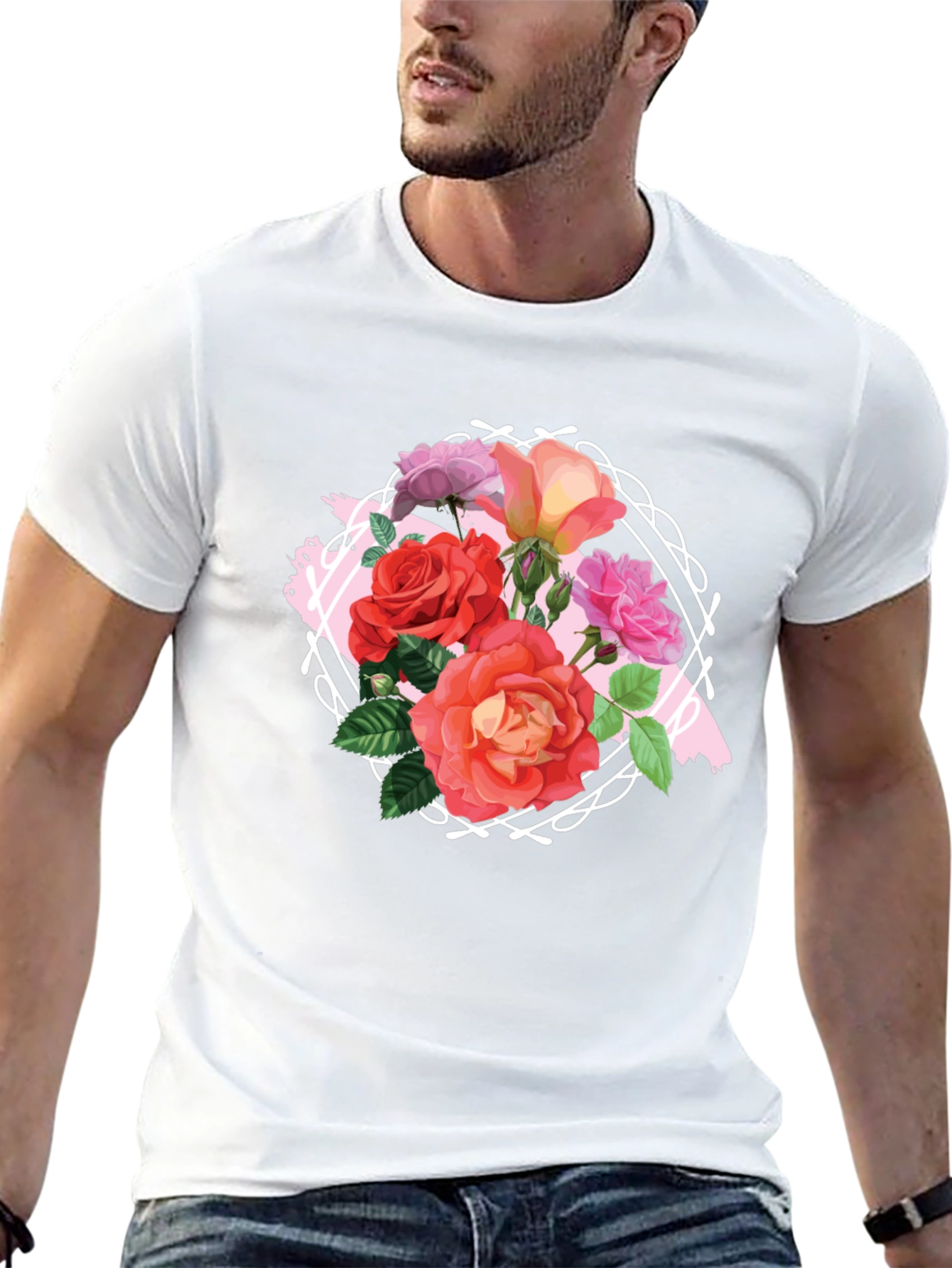 Black Floral Roses Graphic Tee - Stylish Black T-Shirt view 13